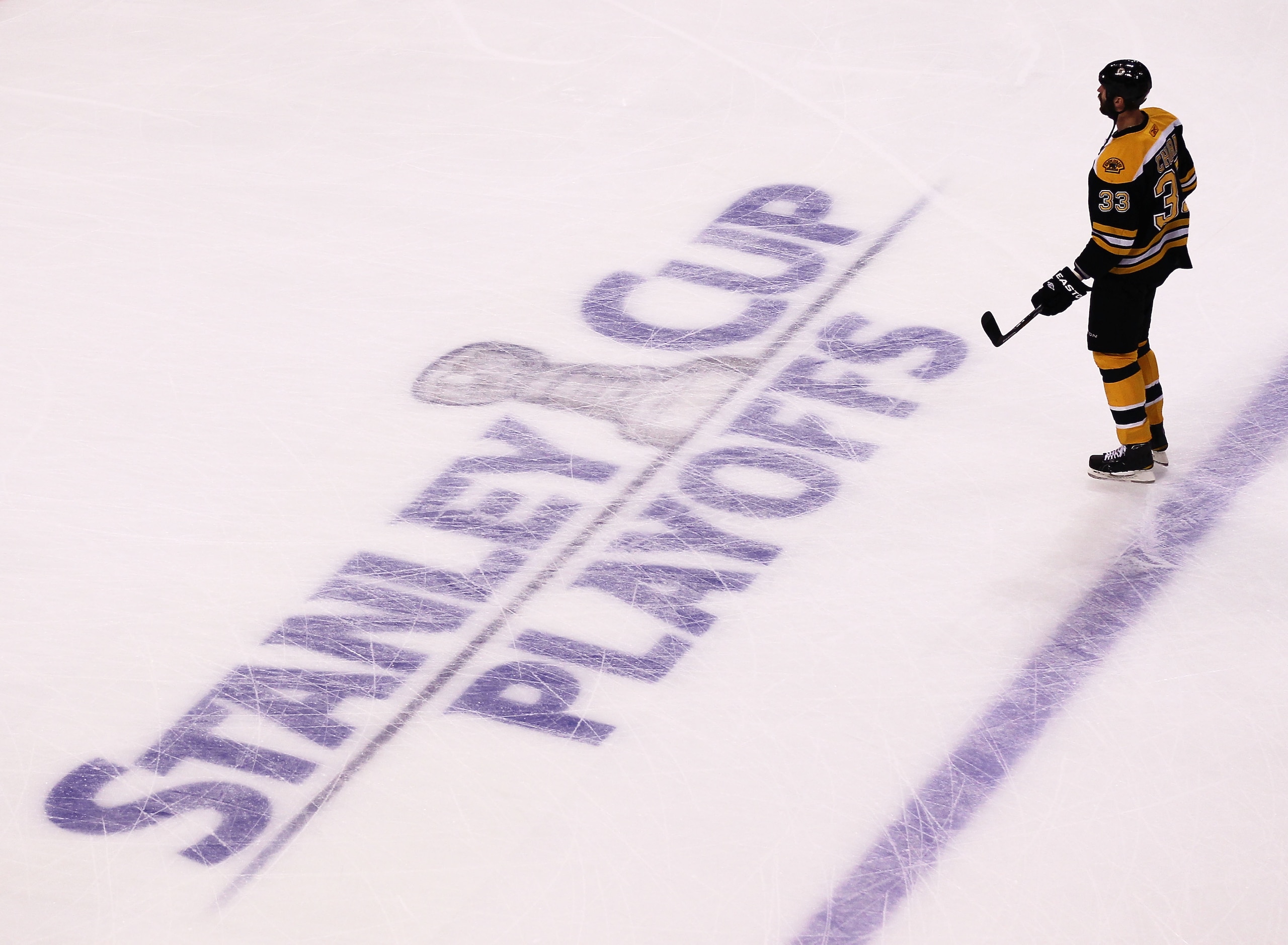 BOSTON, MA - MAY 27:  Zdeno Chara #33 of the Boston Bruins skates during warm ups prior to Game Seven of the Eastern Conference Finals against the Tampa Bay Lightning during the 2011 NHL Stanley Cup Playoffs at TD Garden on May 27, 2011 in Boston, Massach