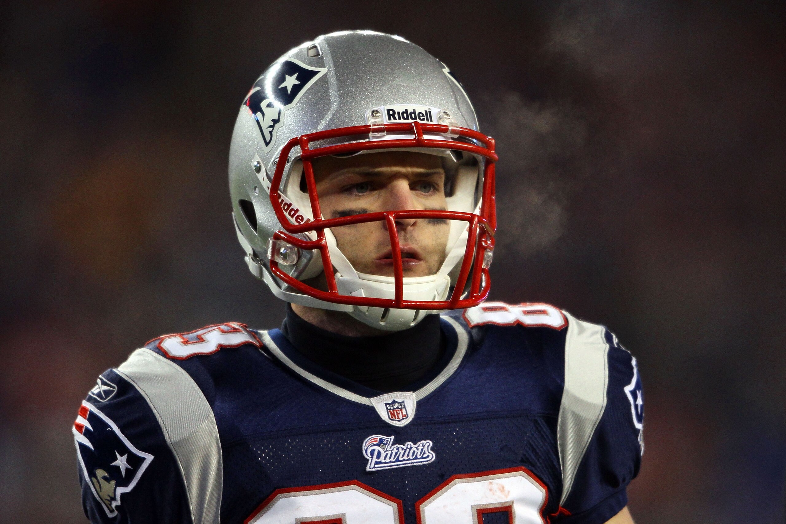 FOXBORO, MA - JANUARY 16:  Wes Welker #83 of the New England Patriots looks on during their 2011 AFC divisional playoff game against the New York Jets at Gillette Stadium on January 16, 2011 in Foxboro, Massachusetts.  (Photo by Elsa/Getty Images)