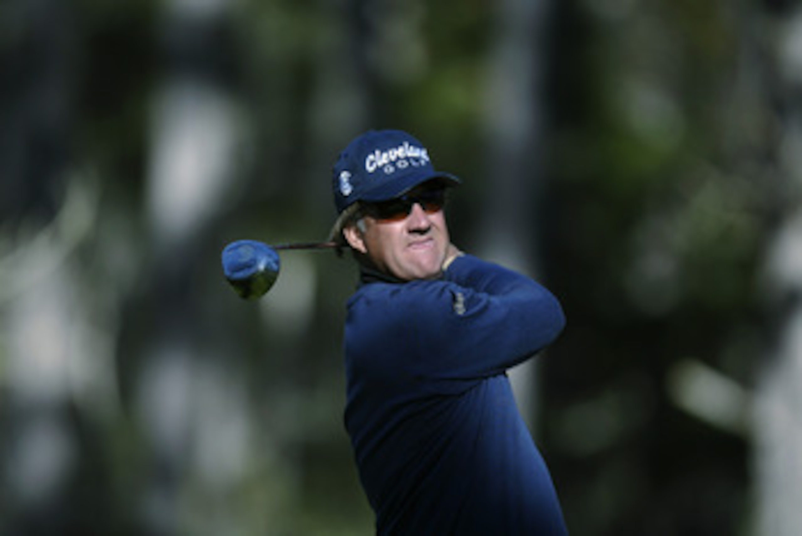 PEBBLE BEACH, CA - JANUARY 31:   Andrew Magee hits a shot during the first round of the AT&T National Pro-Am on January 31, 2002 in Pebble Beach, California. (Photo by Craig Jones/Getty Images)