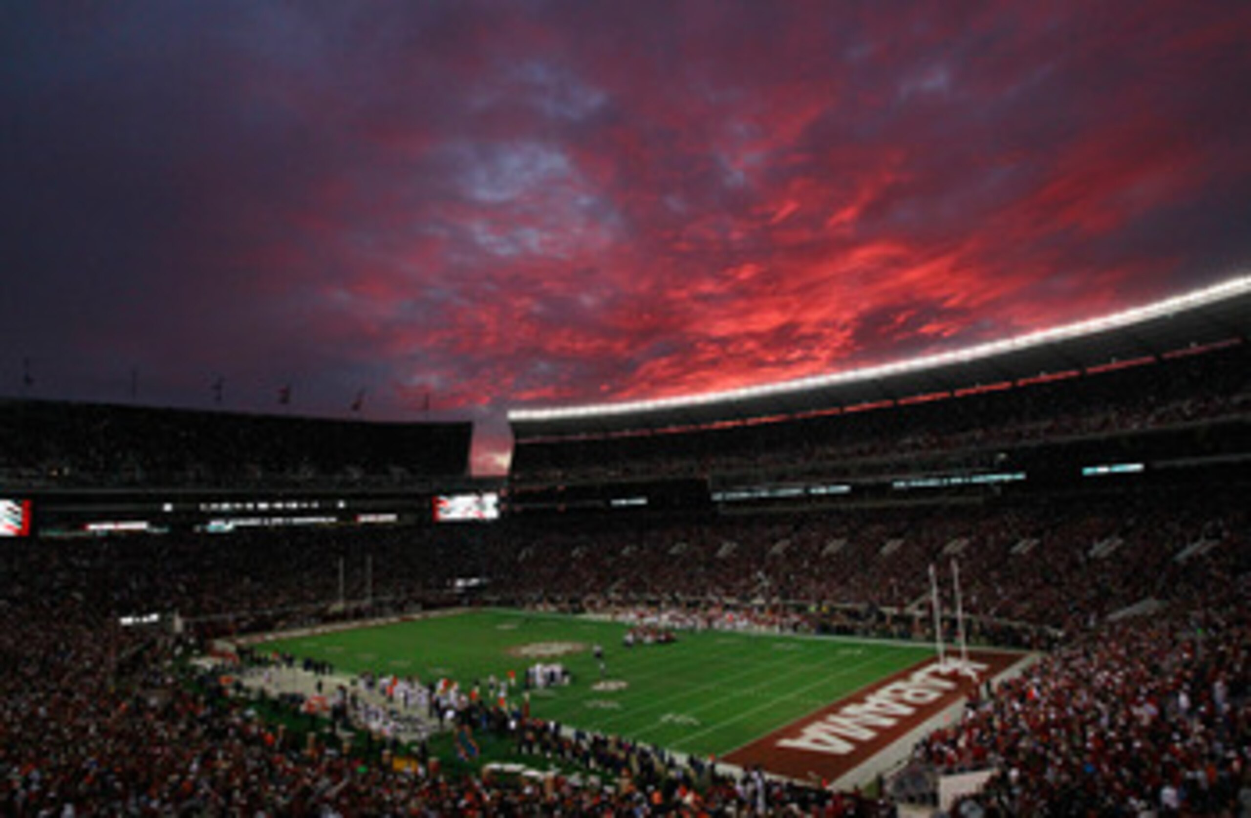 TUSCALOOSA, AL - NOVEMBER 26: A general view of the sunset at Bryant-Denny Stadium during the game between the Auburn Tigers and the Alabama Crimson Tide on November 26, 2010 in Tuscaloosa, Alabama. (Photo by Kevin C. Cox/Getty Images) TUSCALOOSA, AL - NOVEMBER 26: A general view of the sunset at Bryant-Denny Stadium during the game between the Auburn Tigers and the Alabama Crimson Tide on November 26, 2010 in Tuscaloosa, Alabama. (Photo by Kevin C. Cox/Getty Images)