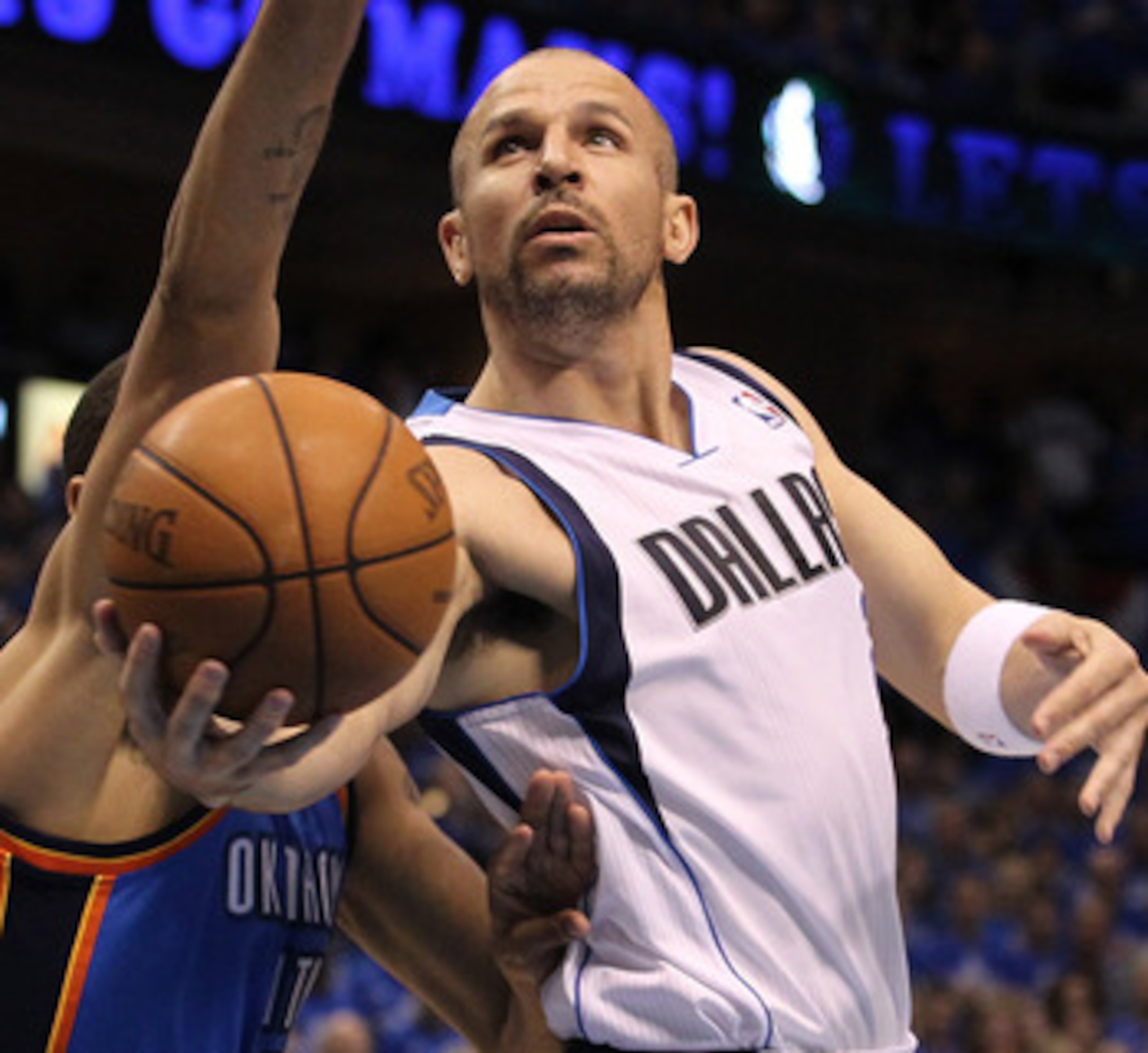 DALLAS, TX - MAY 25:  Jason Kidd #2 of the Dallas Mavericks goes up for a shot against Thabo Sefolosha #2 of the Oklahoma City Thunder in the first quarter in Game Five of the Western Conference Finals during the 2011 NBA Playoffs at American Airlines Cen