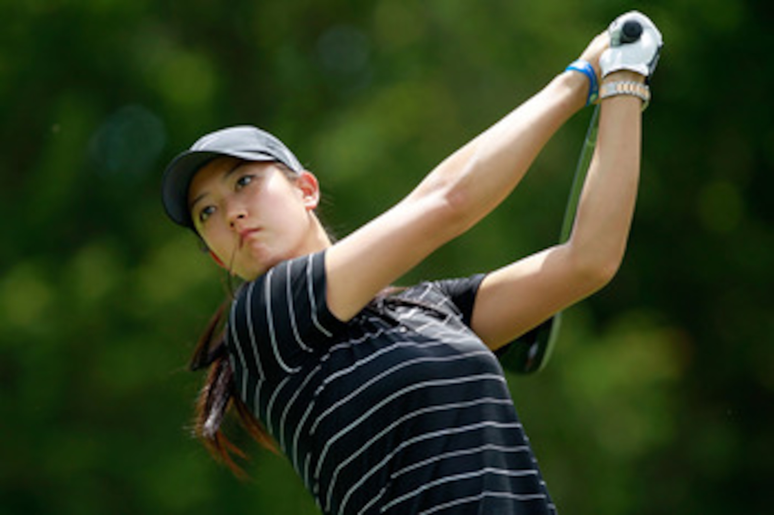 GLADSTONE, NJ - MAY 21:  Michelle Wie hits her tee shot on the 17th hole in round three of the Sybase Match Play Championship at Hamilton Farm Golf Club on May 21, 2011 in Gladstone, New Jersey.  (Photo by Chris Trotman/Getty Images)
