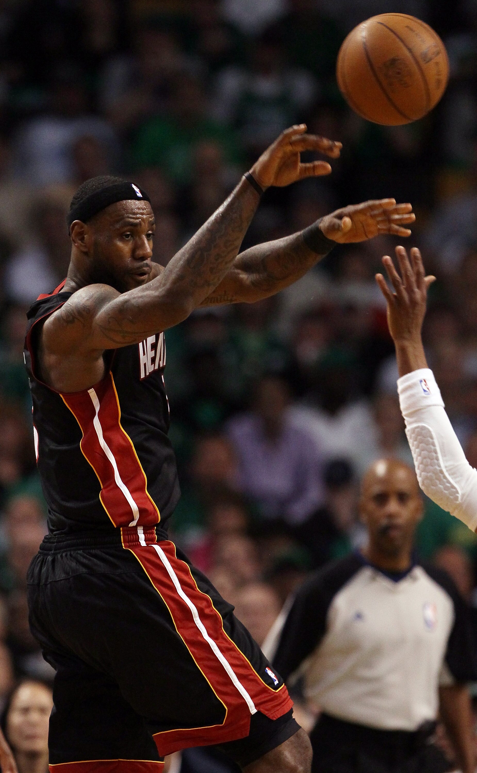 BOSTON, MA - MAY 09:  LeBron James #6 of the Miami Heat passes the ball in the first half against the Boston Celtics in Game Four of the Eastern Conference Semifinals in the 2011 NBA Playoffs on May 9, 2011 at the TD Garden in Boston, Massachusetts.  NOTE