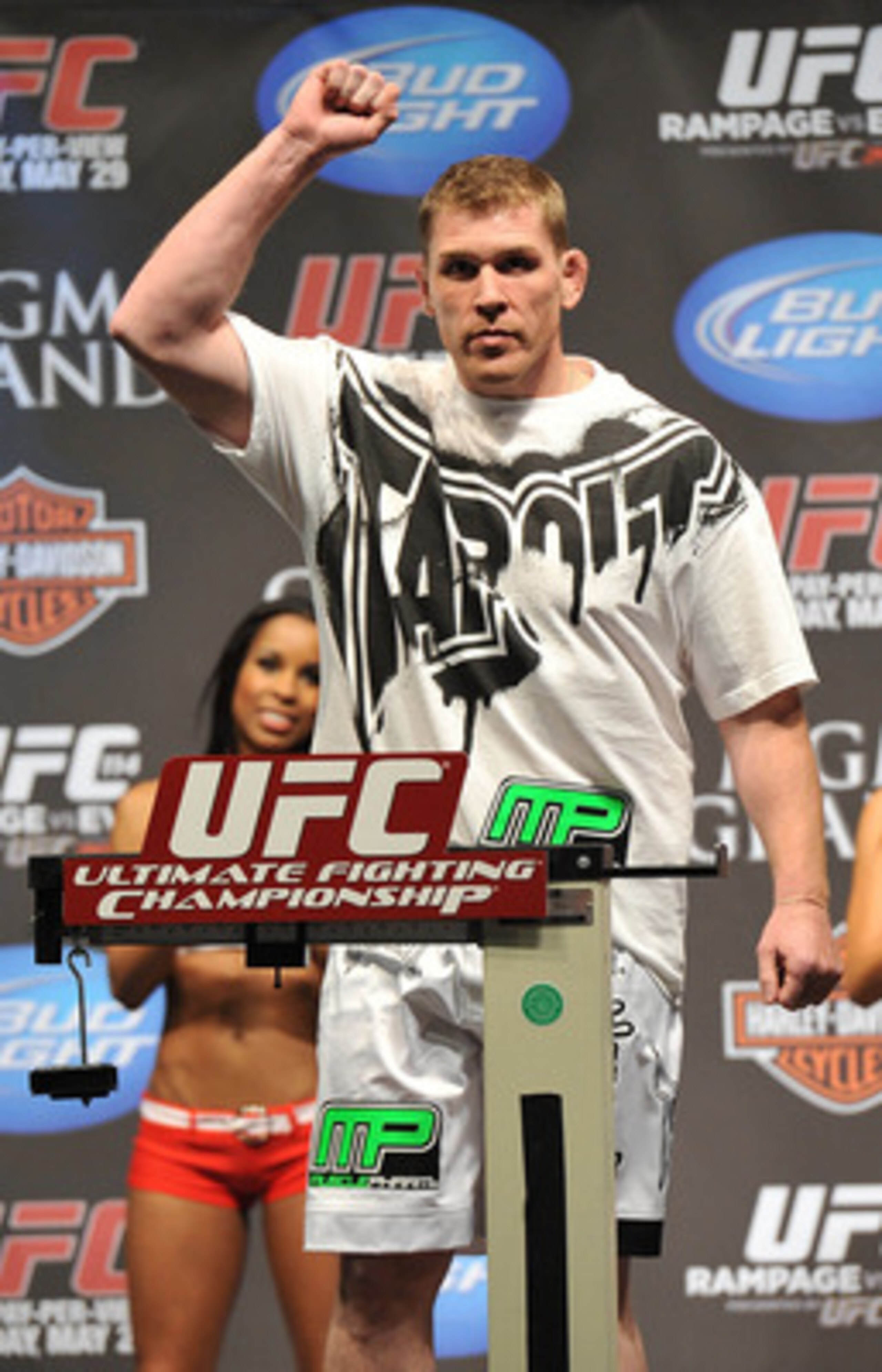 LAS VEGAS - MAY 28:  UFC fighter Mike Russow weighs in for his fight against UFC fighter Todd Duffee at UFC 114: Rampage versus Rashad at the Mandalay Bay Hotel on May 28, 2010 in Las Vegas, Nevada.  (Photo by Jon Kopaloff/Getty Images)