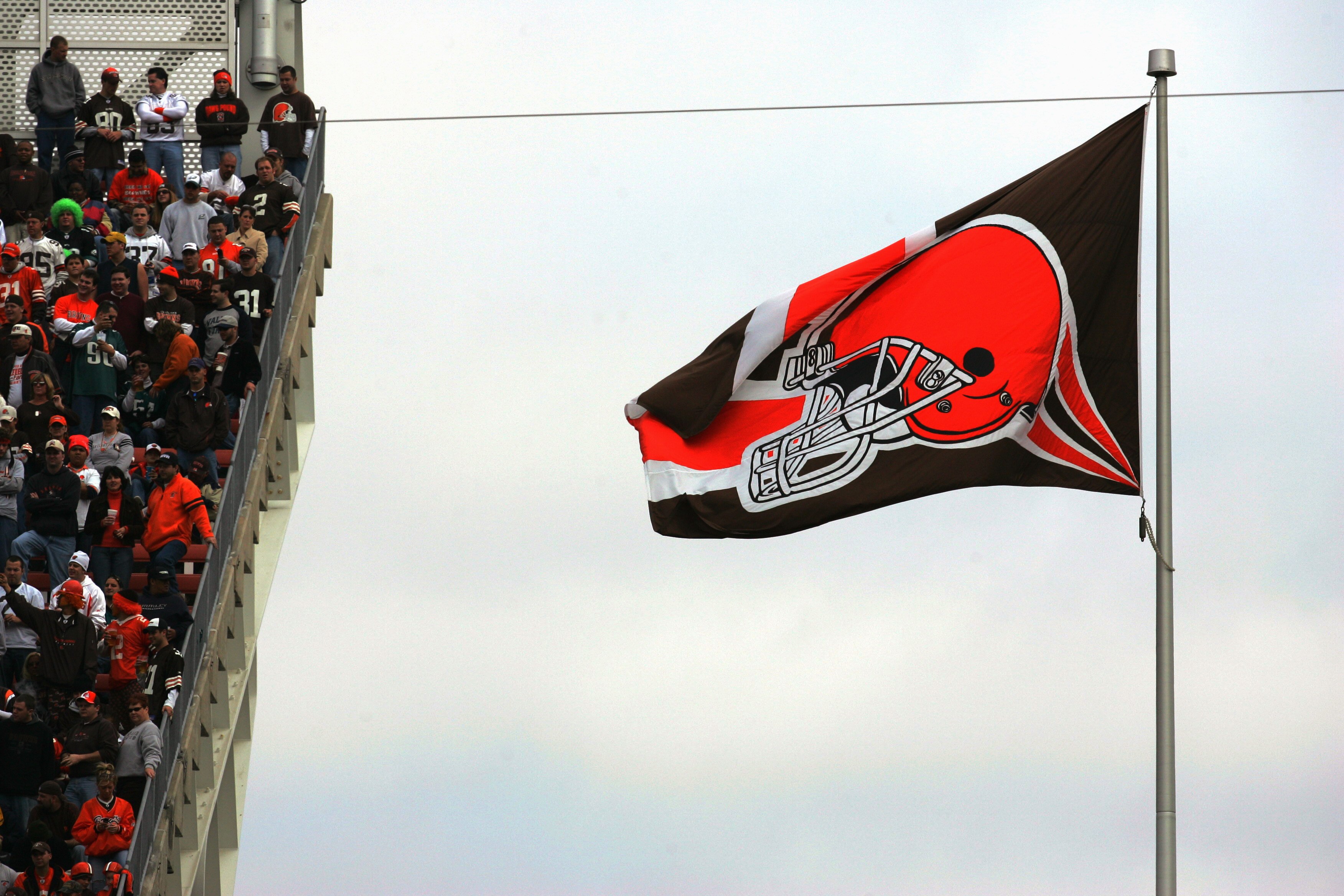 CLEVELAND - OCTOBER 24:  The Cleveland Browns flag flies proud during the game with the Philadelphia Eagles on October 24, 2004 at Cleveland Browns Stadium in Cleveland, Ohio. The Eagles defeated the Browns 34-31 in overtime. (Photo by Ronald Martinez/Get