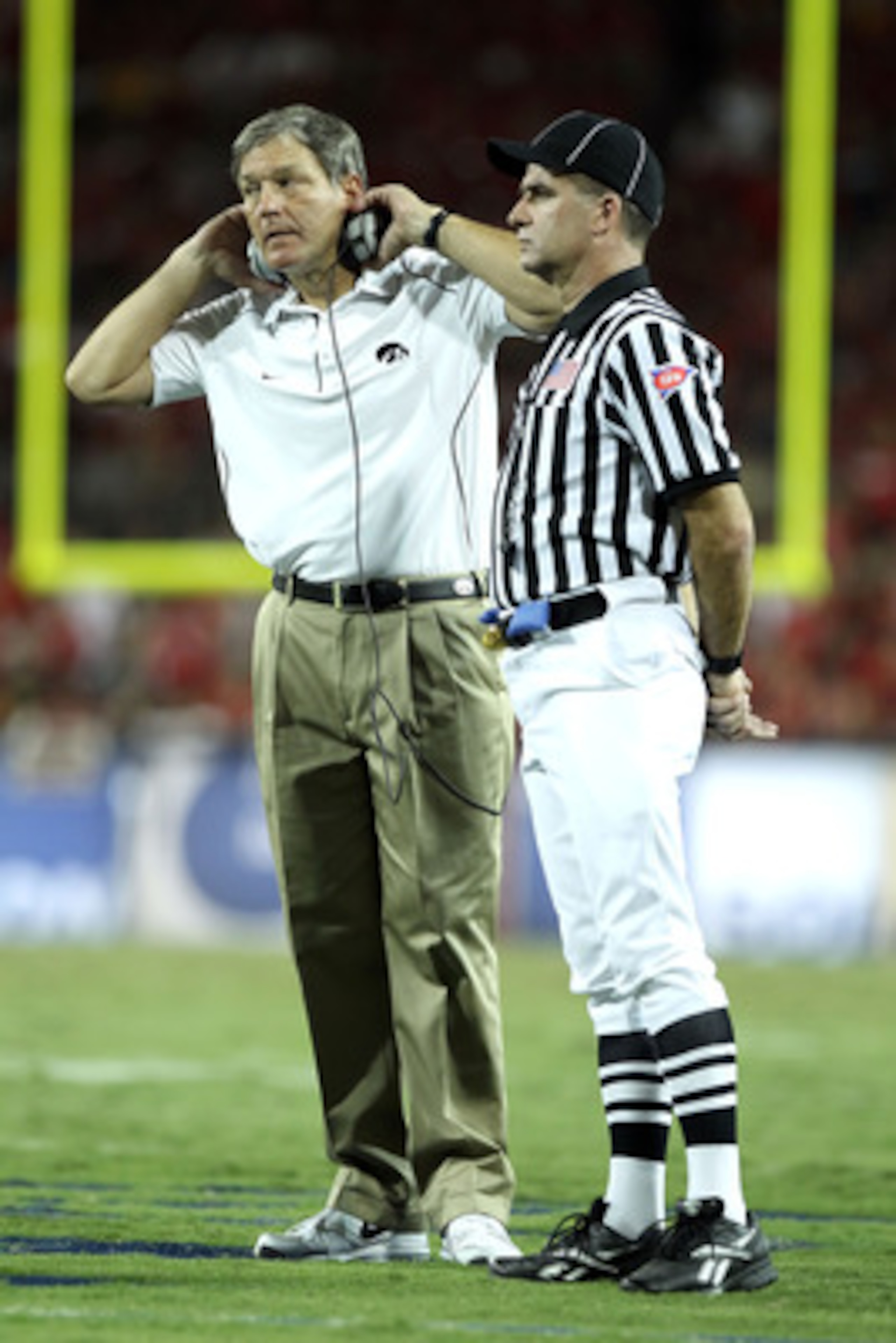 TUCSON, AZ - SEPTEMBER 18:  Head coach Kirk Ferentz of the Iowa Hawkeyes watches during the college football game against the Arizona Wildcats at Arizona Stadium on September 18, 2010 in Tucson, Arizona. The Wildcats defeated the Hawkeyes 34-27.  (Photo b