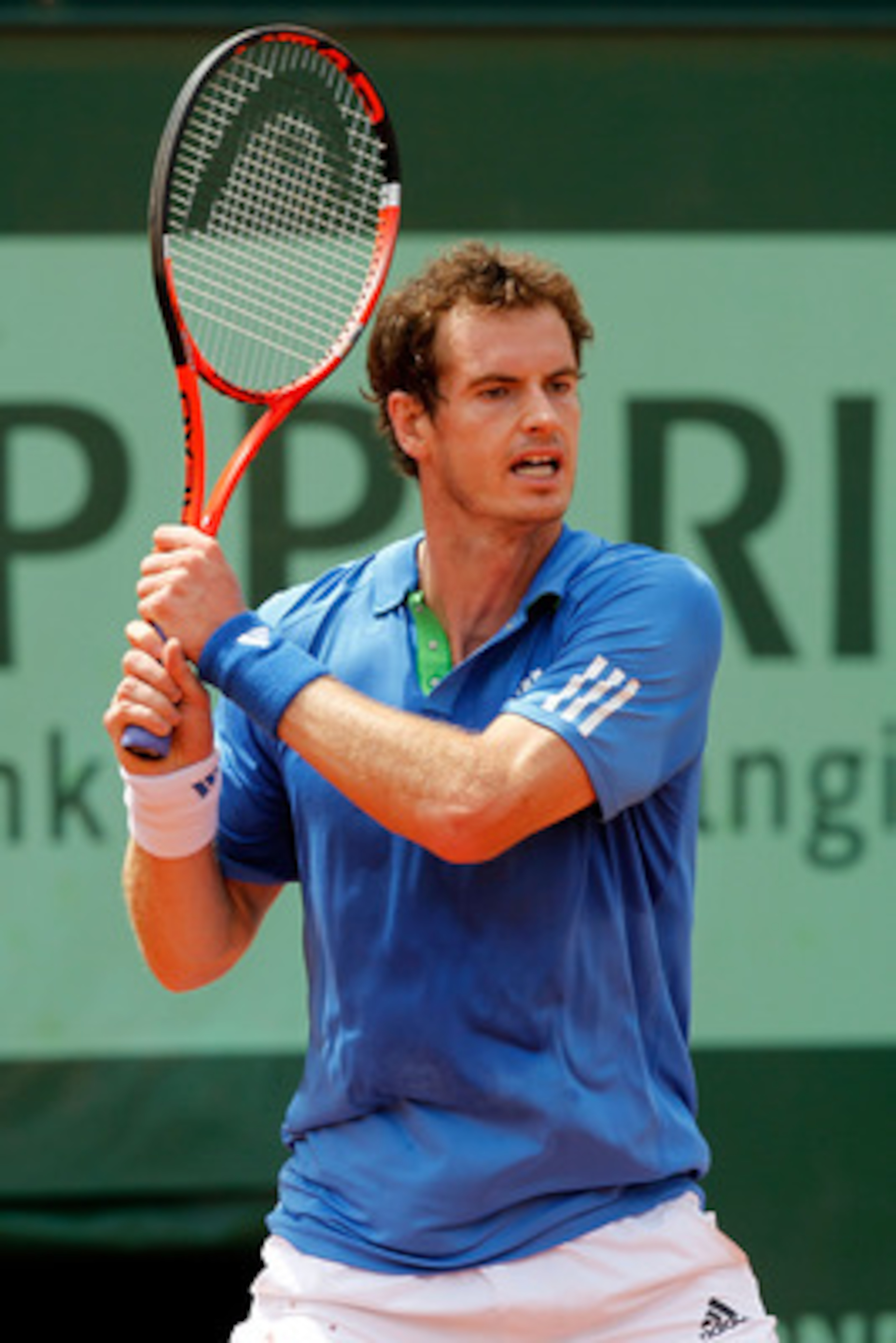 PARIS, FRANCE - MAY 28:  Andy Murray of Great Britain in action during the men's singles round three match between Andy Murray of Great Britain and Michael Berrer of Germany on day seven of the French Open at Roland Garros on May 28, 2011 in Paris, France