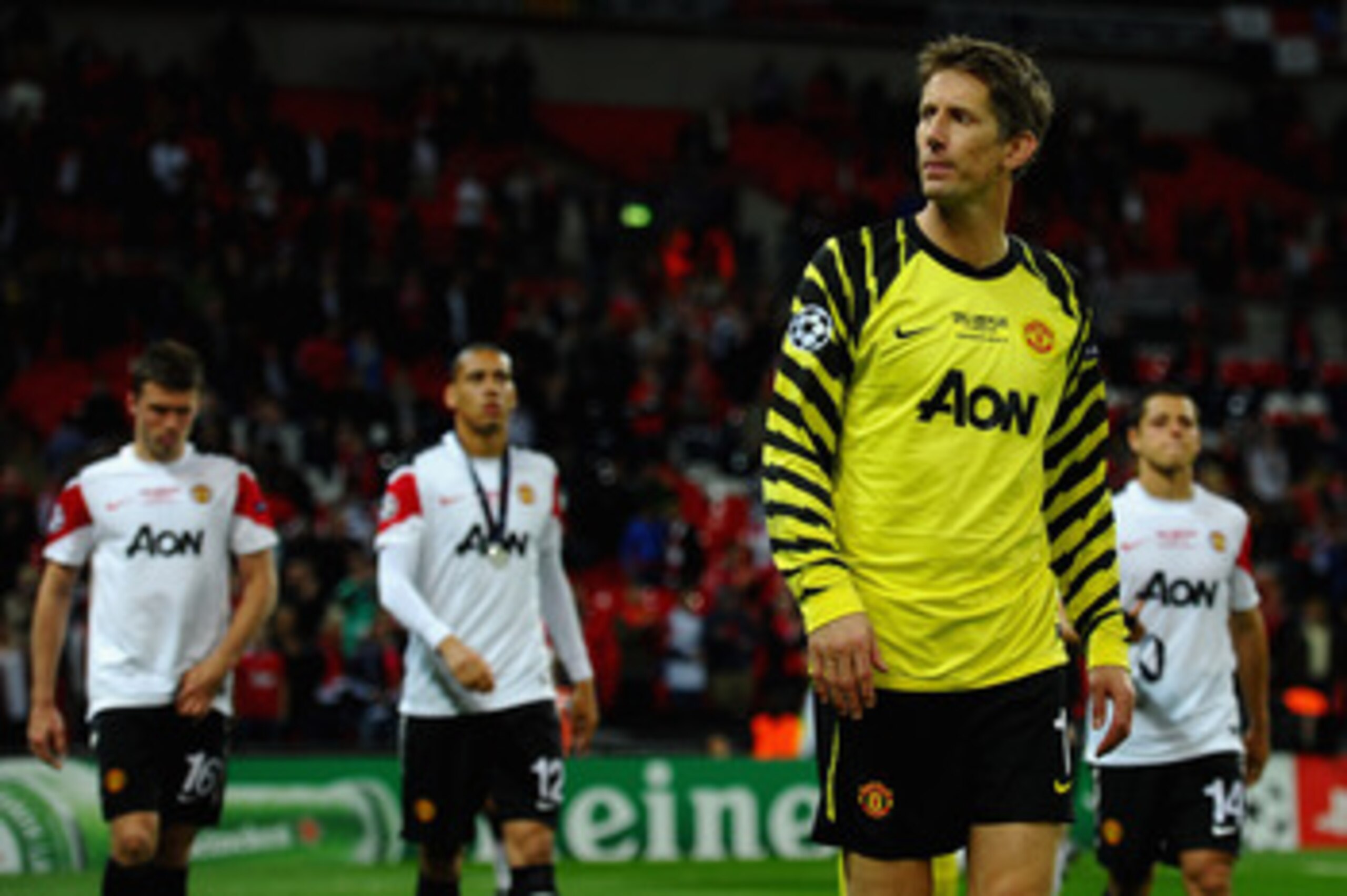 LONDON, ENGLAND - MAY 28: Edwin van der Sar of Manchester United shows his dejection after the UEFA Champions League final between FC Barcelona and Manchester United FC at Wembley Stadium on May 28, 2011 in London, England.  (Photo by Laurence Griffiths/G