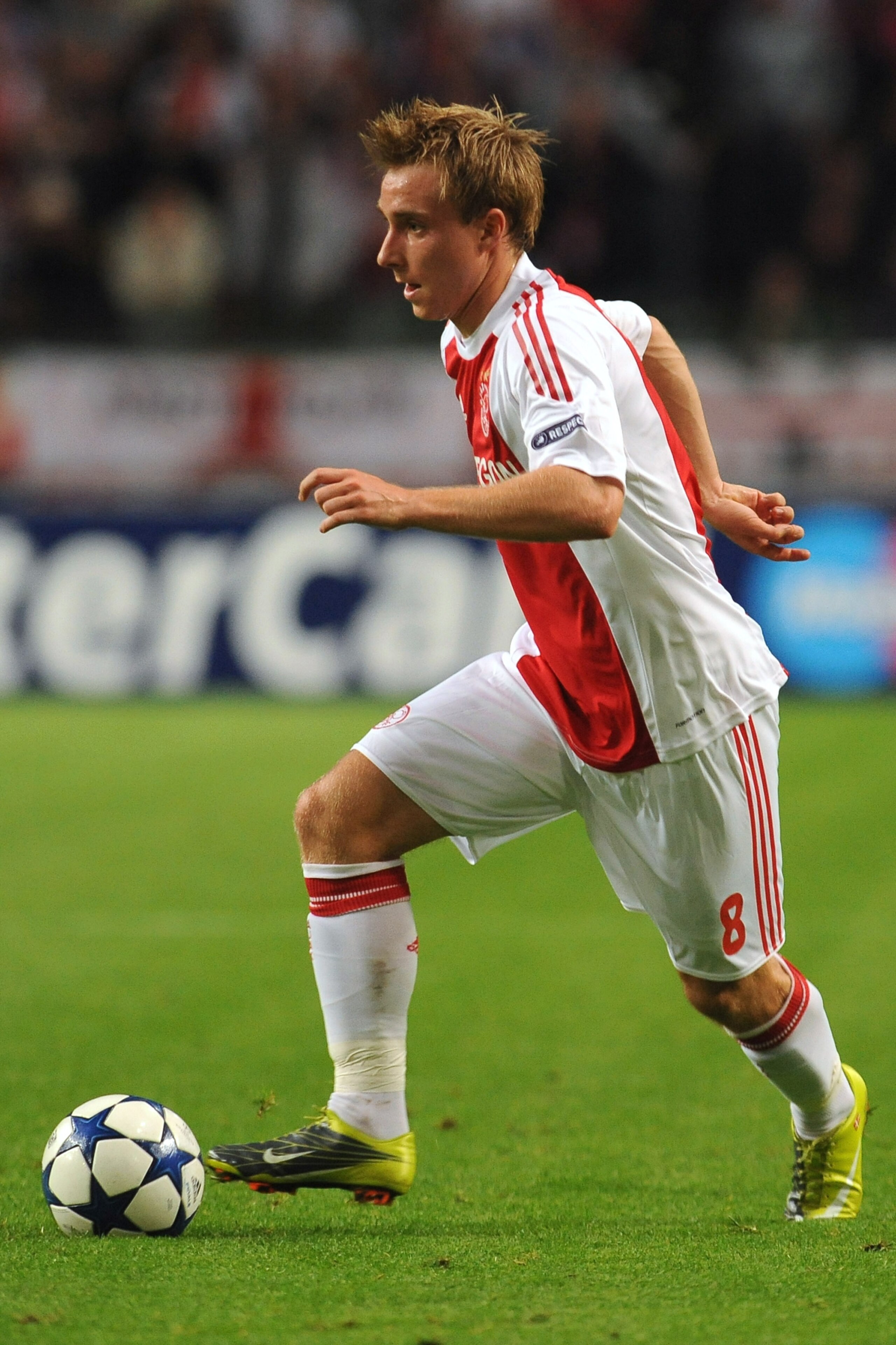 AMSTERDAM, NETHERLANDS - AUGUST 25: Christian Eriksen of AFC Ajax in action during the Champions League Play-off match between AFC Ajax and FC Dynamo Kiev at Amsterdam Arena on August 25, 2010 in Amsterdam, Netherlands. (Photo by Valerio Pennicino/Getty AMSTERDAM, NETHERLANDS - AUGUST 25: Christian Eriksen of AFC Ajax in action during the Champions League Play-off match between AFC Ajax and FC Dynamo Kiev at Amsterdam Arena on August 25, 2010 in Amsterdam, Netherlands. (Photo by Valerio Pennicino/Getty