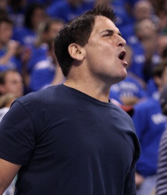 OKLAHOMA CITY, OK - MAY 23:  Owner Mark Cuban of the Dallas Mavericks reacts in overtime while the Maverics take on the Oklahoma City Thunder in Game Four of the Western Conference Finals during the 2011 NBA Playoffs at Oklahoma City Arena on May 23, 2011