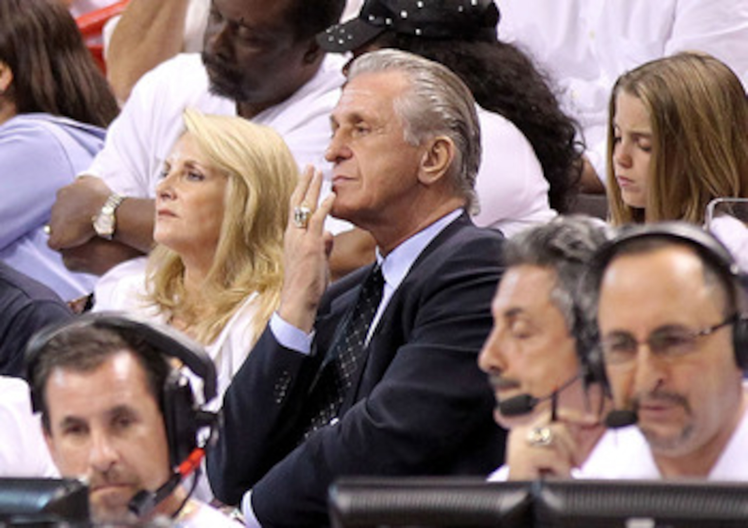 MIAMI, FL - APRIL 27:  Miami Heat President Pat Riley looks on during game five of the Eastern Conference Quarterfinals in the 2011 NBA Playoffs against the Philadelphia 76ers at American Airlines Arena on April 27, 2011 in Miami, Florida. NOTE TO USER: U