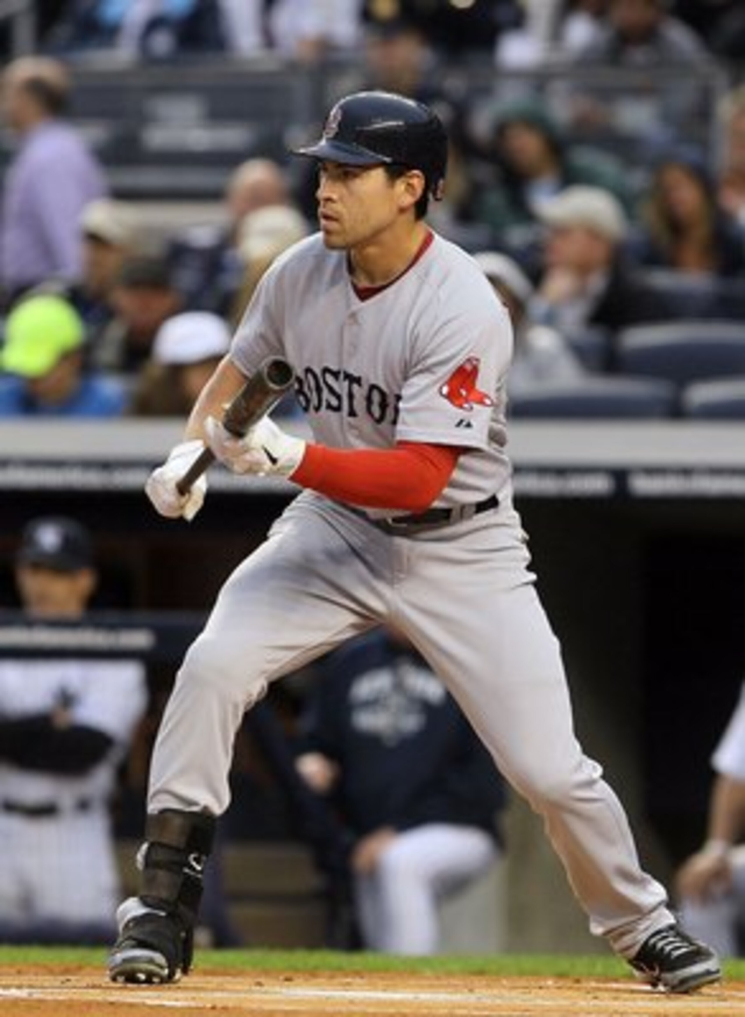 NEW YORK, NY - MAY 14:  Jacoby Ellsbury #2 of the Boston Red Sox bats against the New York Yankees on May 14, 2011 at Yankee Stadium in the Bronx borough of New York City.  (Photo by Jim McIsaac/Getty Images)