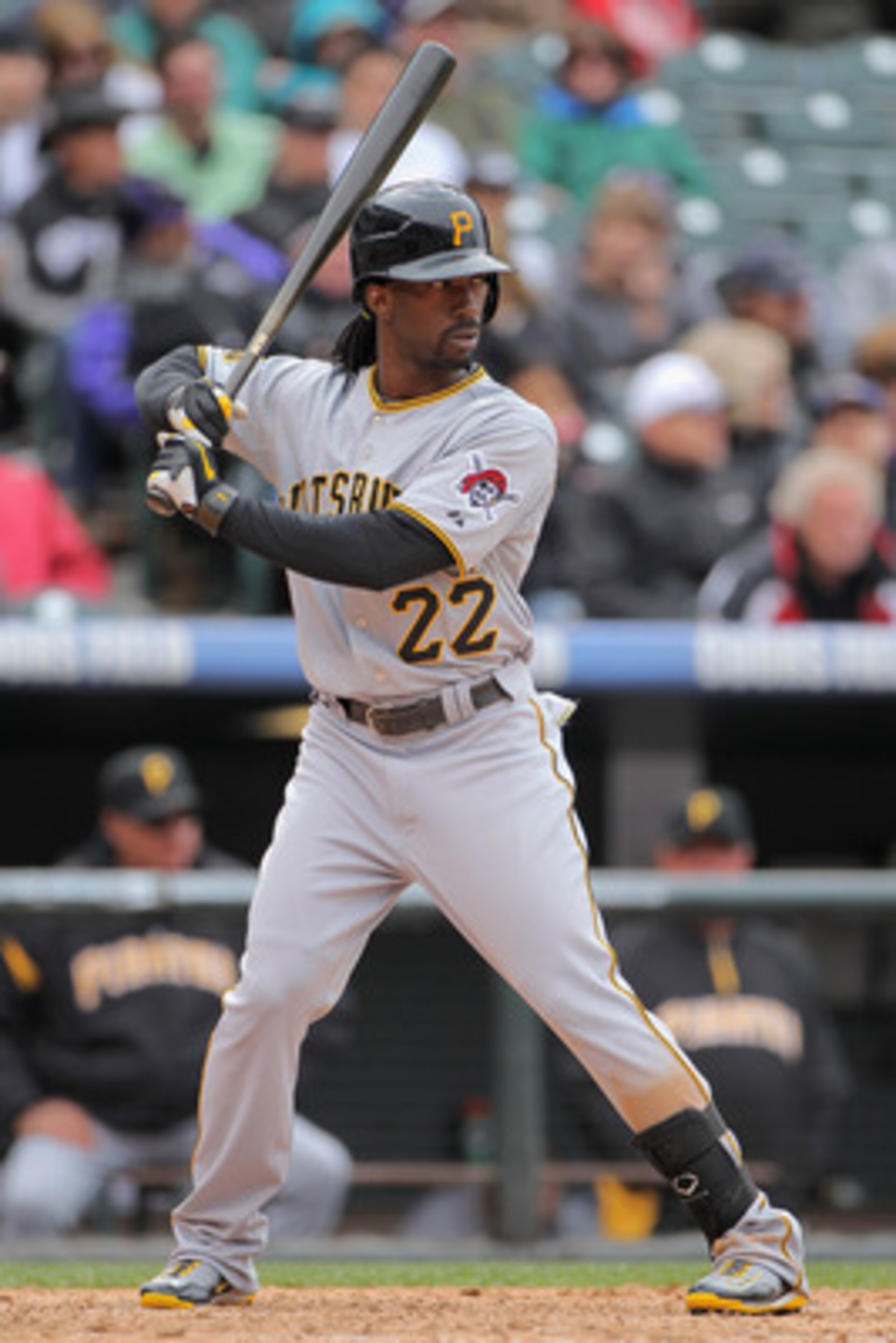 DENVER, CO - MAY 01:  Andrew McCutchen #22 of the Pittsburgh Pirates takes an at bat against the Colorado Rockies at Coors Field on May 1, 2011 in Denver, Colorado. The Pirates defeated the Rockies 8-4.  (Photo by Doug Pensinger/Getty Images)