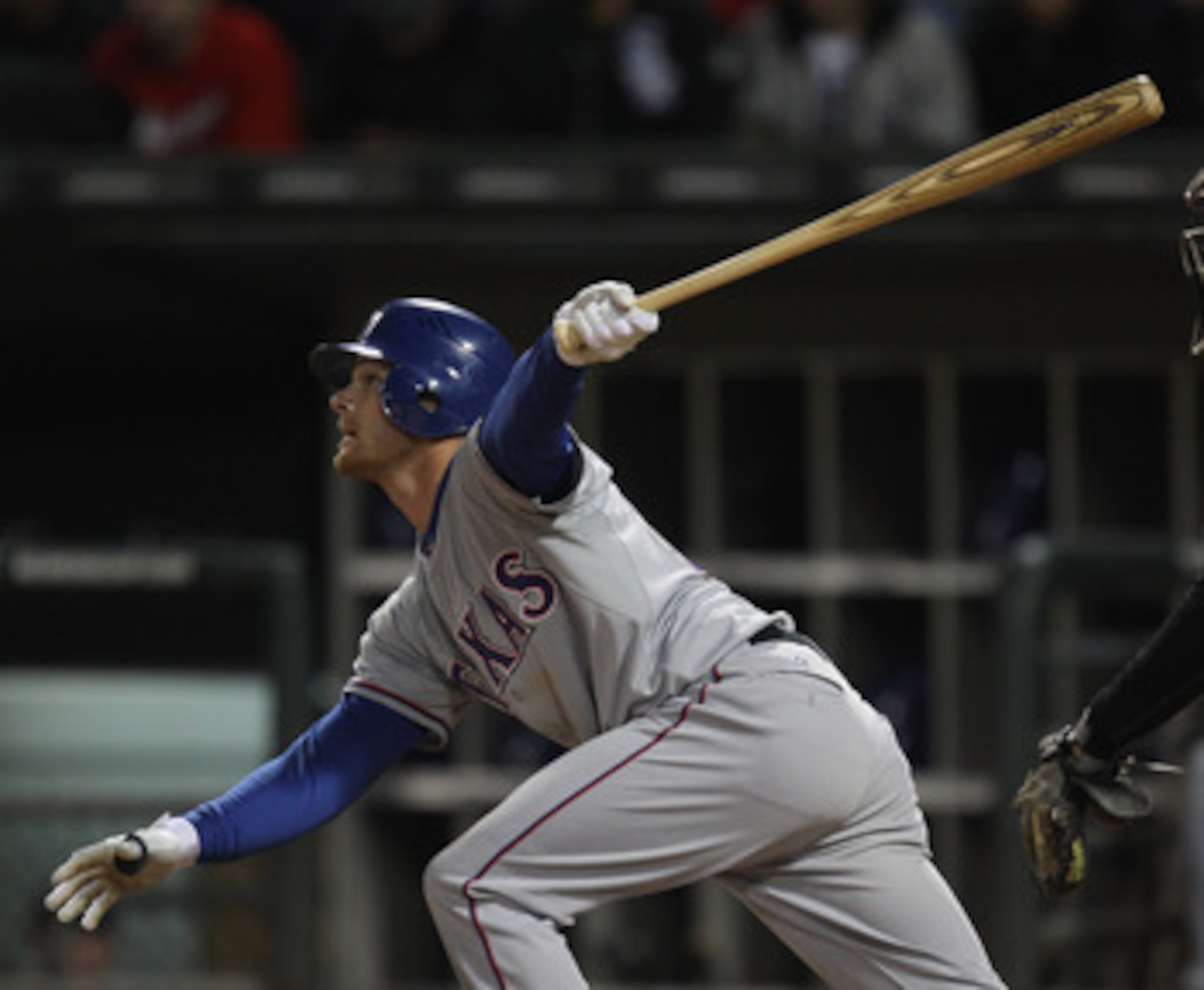 CHICAGO, IL - MAY 16: Craig Gentry #23 of the Texas Rangers hits the ball against the Chicago White Sox at U.S. Cellular Field on May 16, 2011 in Chicago, Illinois. The Rangers defeated the White Sox 4-0. (Photo by Jonathan Daniel/Getty Images)