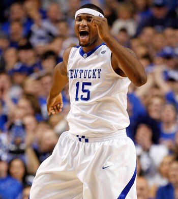LEXINGTON, KY - JANUARY 02:  DeMarcus Cousins #15 of the Kentucky Wildcats celebrates during the game against the Louisville Cardinals at Rupp Arena on January 2, 2010 in Lexington, Kentucky.  Kentucky won 71-62.  (Photo by Andy Lyons/Getty Images)