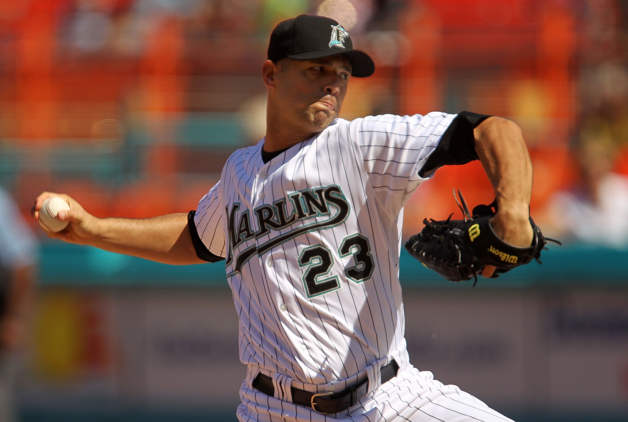 MIAMI GARDENS, FL - MAY 21: Javier Vasquez #23 of the Florida Marlins pitches during a game against the Tampa Bay Rays at Sun Life Stadium on May 21, 2011 in Miami Gardens, Florida. (Photo by Mike Ehrmann/Getty Images)