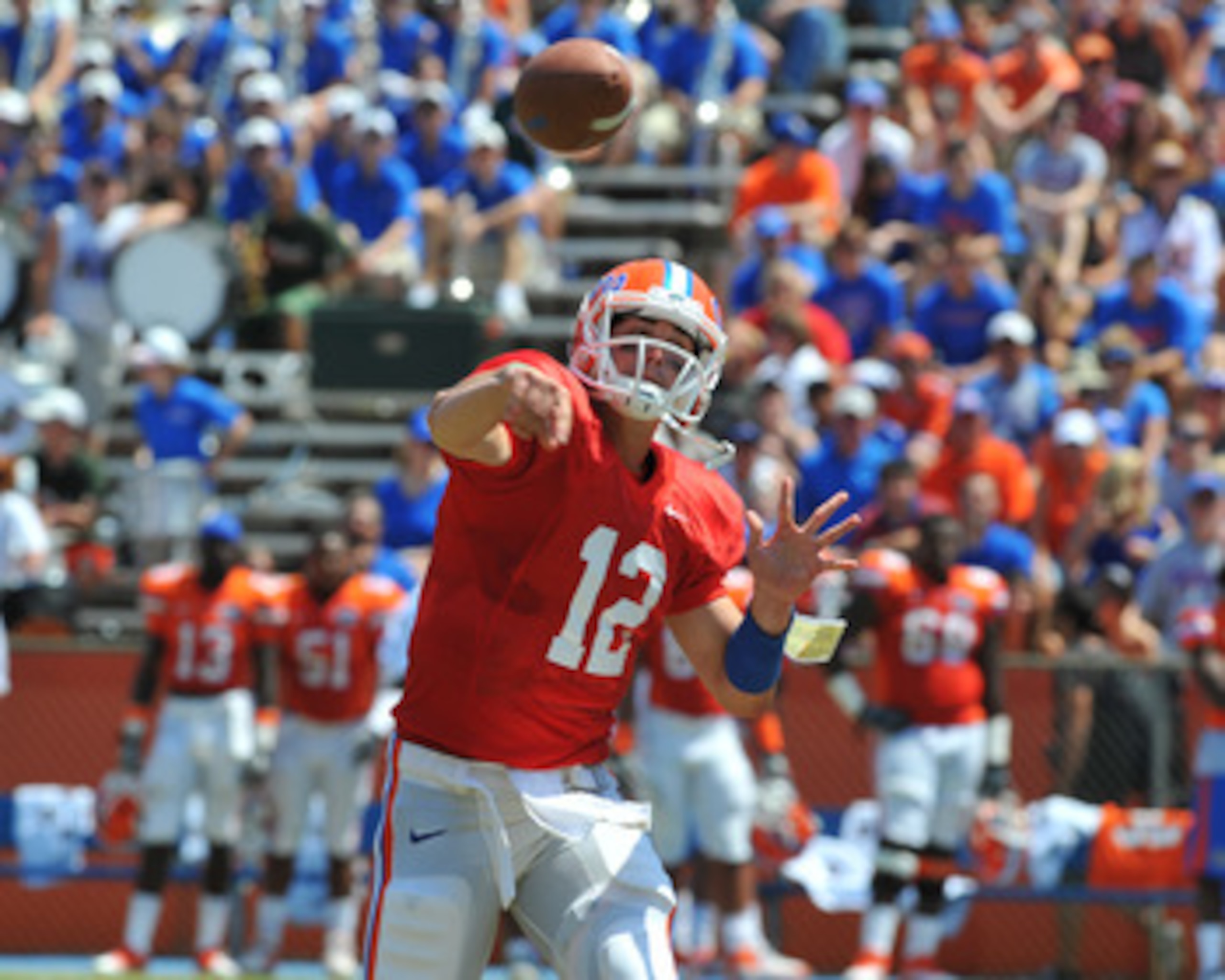 GAINESVILLE, FL - APRIL 9: Quarterback John Brantley #12 of the Florida Gators releases a pass during the Orange and Blue spring football game April 9, 2011 at Ben Hill Griffin Stadium in Gainesville, Florida. (Photo by Al Messerschmidt/Getty Images) GAINESVILLE, FL - APRIL 9: Quarterback John Brantley #12 of the Florida Gators releases a pass during the Orange and Blue spring football game April 9, 2011 at Ben Hill Griffin Stadium in Gainesville, Florida. (Photo by Al Messerschmidt/Getty Images)