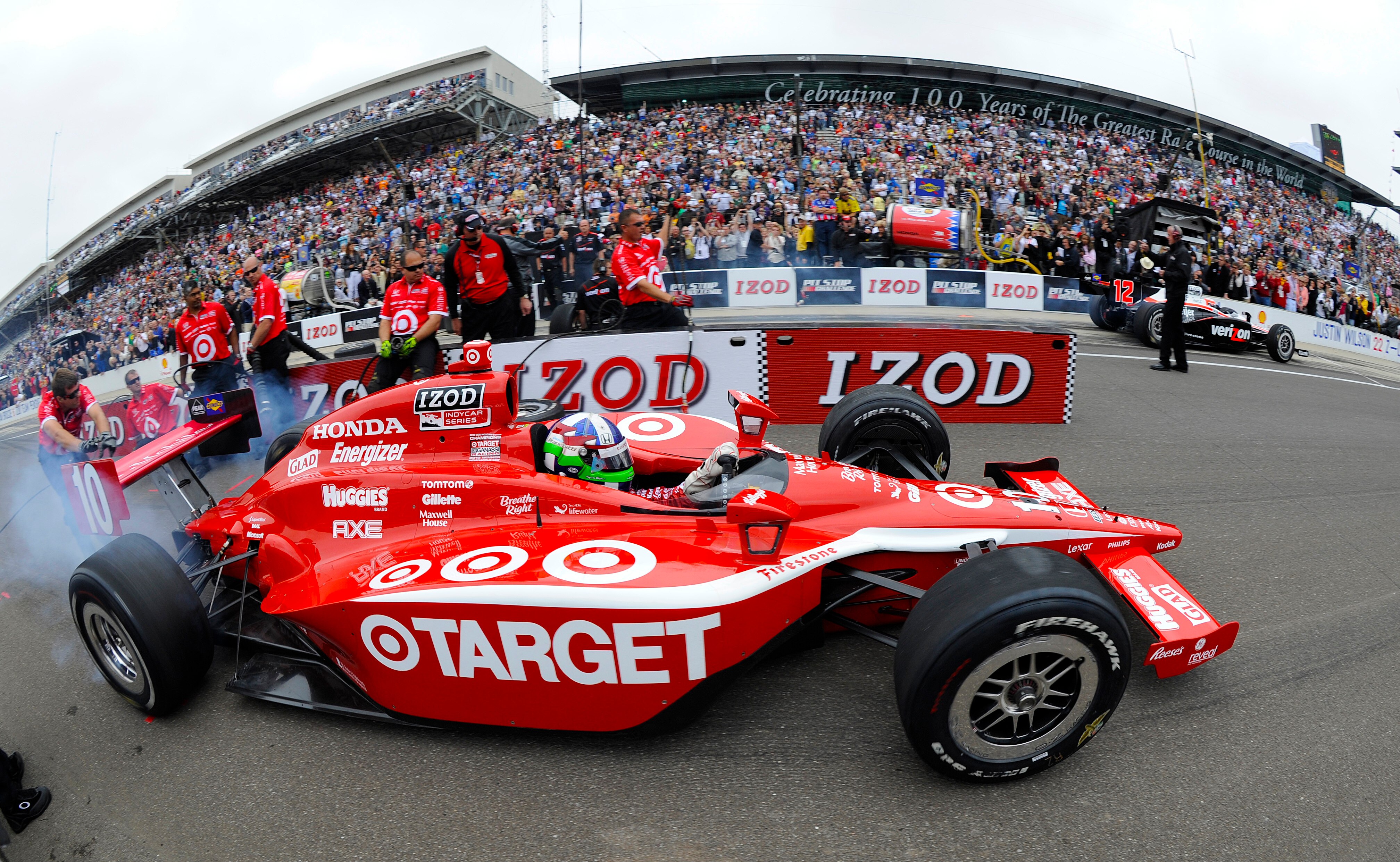 INDIANAPOLIS, IN - MAY 27:  Dario Franchitti of Scotland, driver of the #10 Target Chip Ganassi Racing Dallara Honda, competes during the IZOD Pit Stop Challenge on Carb Day for the 95th running of the Indianapolis 500 on May 27, 2011 at the Indianapolis