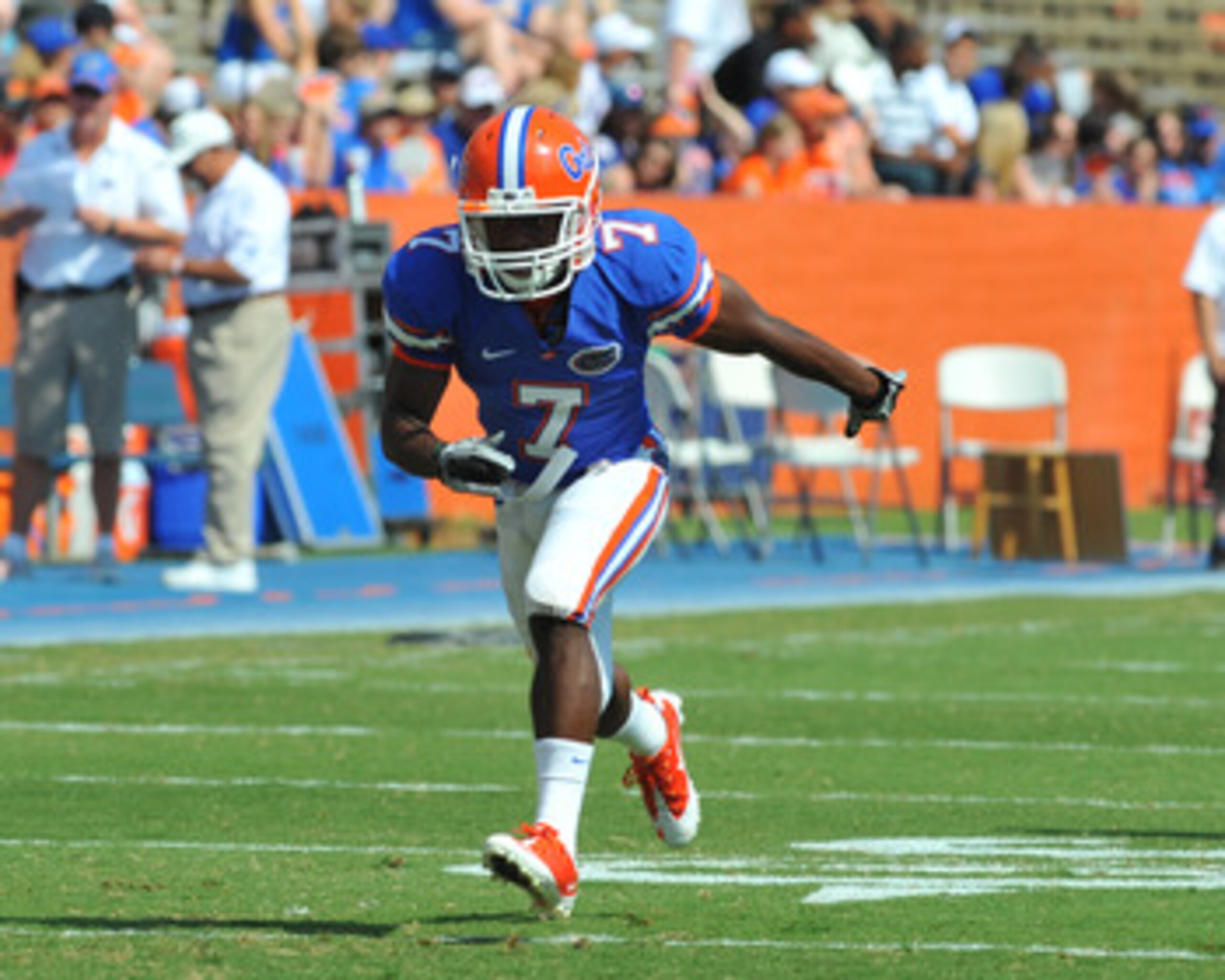GAINESVILLE, FL - APRIL 9: Wide receiver Robert Clark #7 of the Florida Gators runs upfield before the Orange and Blue spring football game April 9, 2011 at Ben Hill Griffin Stadium in Gainesville, Florida. (Photo by Al Messerschmidt/Getty Images) GAINESVILLE, FL - APRIL 9: Wide receiver Robert Clark #7 of the Florida Gators runs upfield before the Orange and Blue spring football game April 9, 2011 at Ben Hill Griffin Stadium in Gainesville, Florida. (Photo by Al Messerschmidt/Getty Images)
