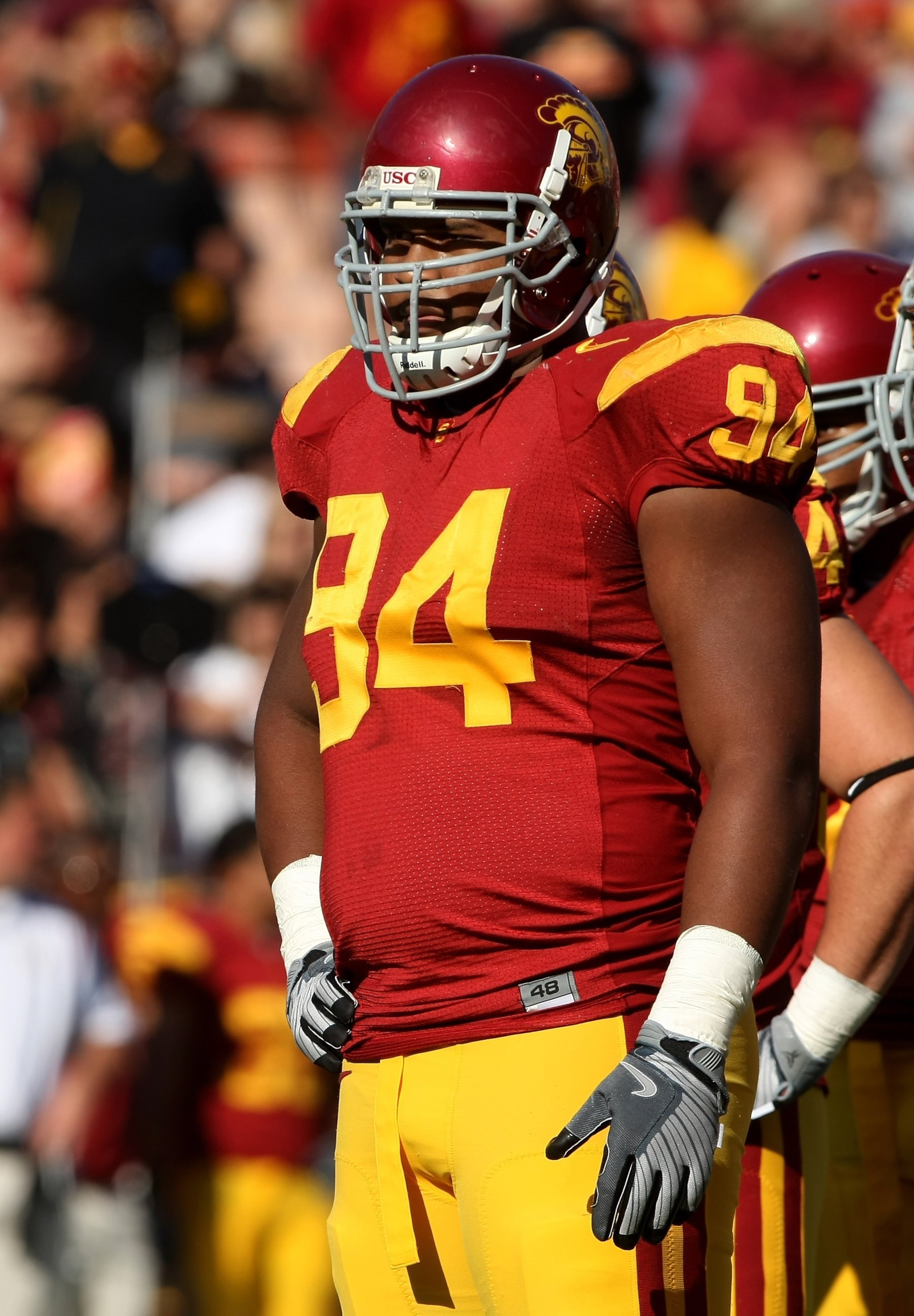 LOS ANGELES, CA - OCTOBER 11:  Defensive tackle Armond Armstead #94 of the USC Trojans waits for play against the Arizona State Sun Devils on October 10, 2008 at the Los Angeles Coliseum in Los Angeles, California.  usc WON 28-0.  (Photo by Stephen Dunn/G