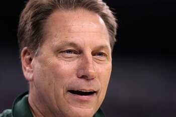 INDIANAPOLIS - APRIL 02:  Head coach Tom Izzo of the Michigan State Spartans looks on during practice prior to the 2010 Final Four of the NCAA Division I Men's Basketball Tournament at Lucas Oil Stadium on April 2, 2010 in Indianapolis, Indiana.  (Photo b