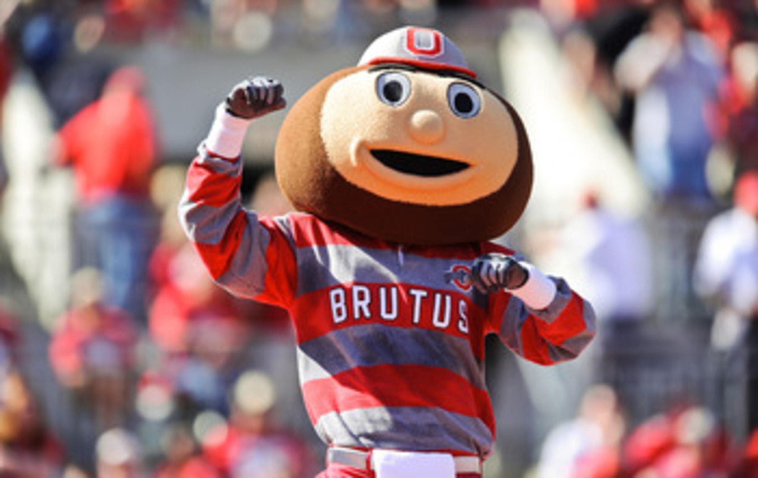 COLUMBUS, OH - OCTOBER 9:  Mascot Brutus Buckeye of the Ohio State Buckeyes cheers on the team during a game against the Indiana Hoosiers at Ohio Stadium on October 9, 2010 in Columbus, Ohio.  (Photo by Jamie Sabau/Getty Images)