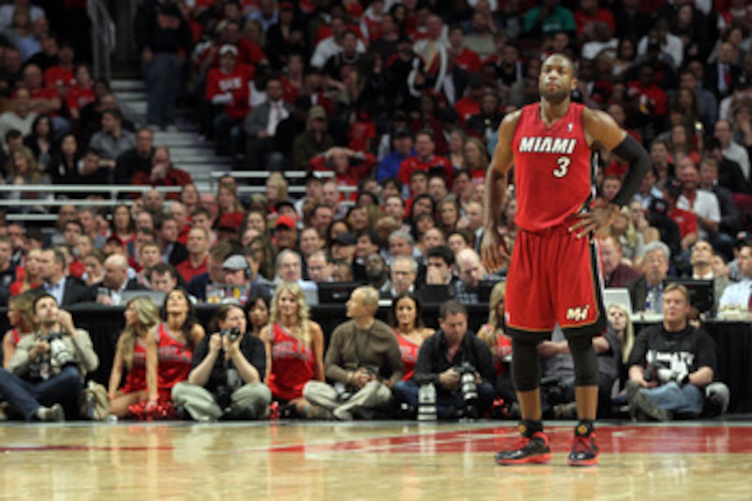 CHICAGO, IL - MAY 26:  Dwyane Wade #3 of the Miami Heat looks on against the Chicago Bulls in Game Five of the Eastern Conference Finals during the 2011 NBA Playoffs on May 26, 2011 at the United Center in Chicago, Illinois. NOTE TO USER: User expressly a