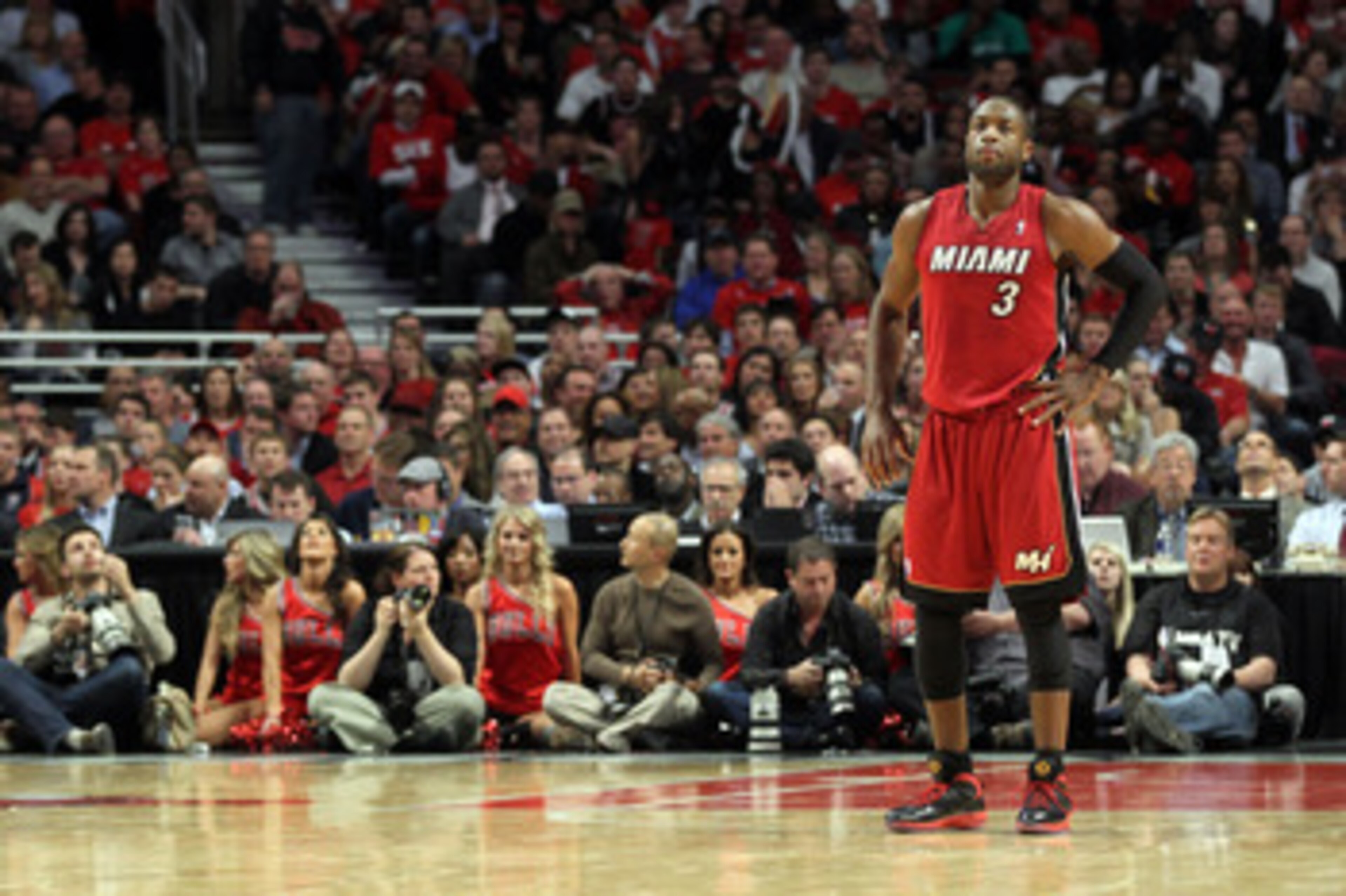 CHICAGO, IL - MAY 26:  Dwyane Wade #3 of the Miami Heat looks on against the Chicago Bulls in Game Five of the Eastern Conference Finals during the 2011 NBA Playoffs on May 26, 2011 at the United Center in Chicago, Illinois. NOTE TO USER: User expressly a