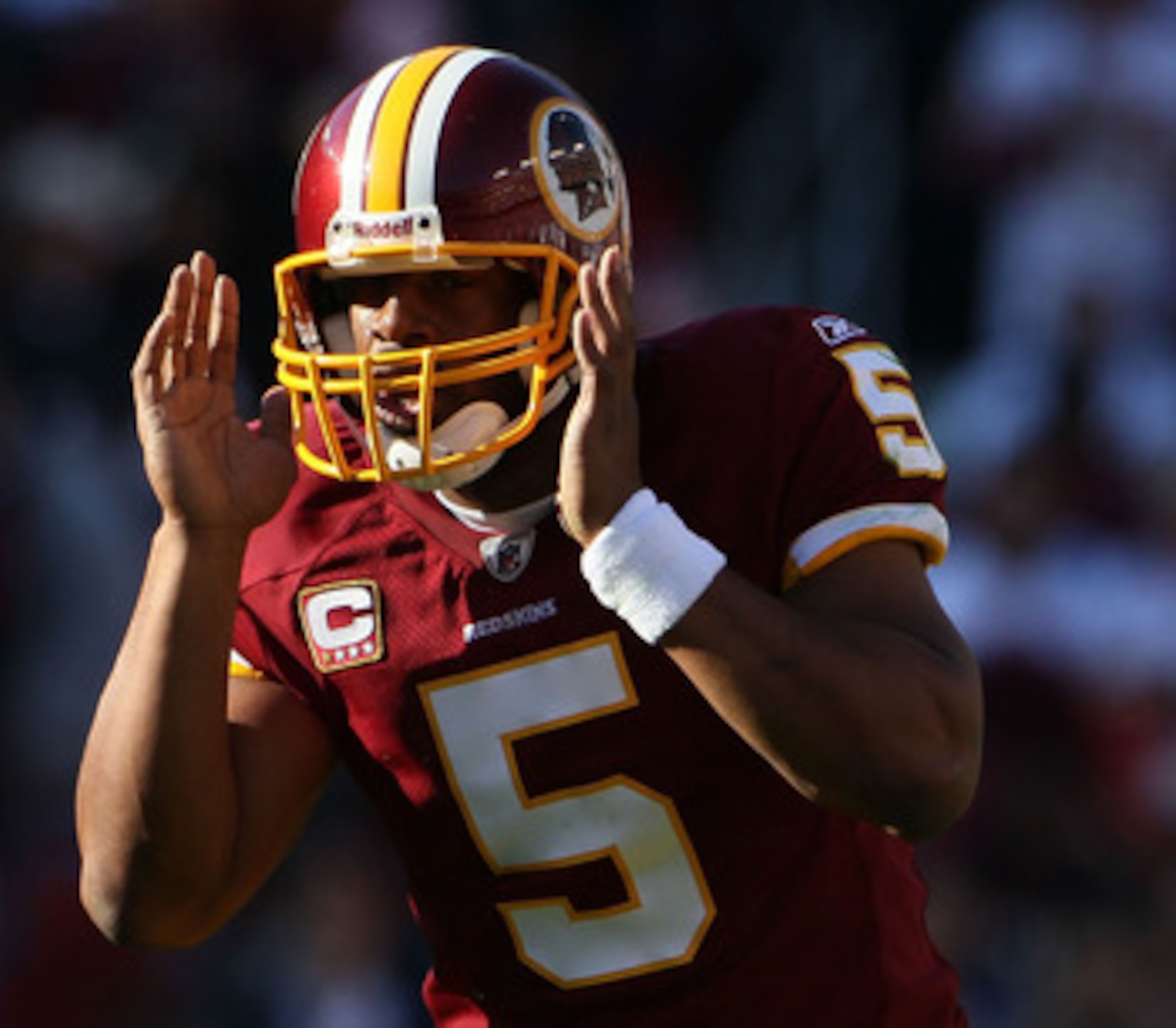 LANDOVER, MD - NOVEMBER 28: Quarterback Donovan McNabb #5 calls out signals against the Minnesota Vikings at FedExField November 28, 2010 in Landover, Maryland. The Vikings won the game 17-13. (Photo by Win McNamee/Getty Images) LANDOVER, MD - NOVEMBER 28: Quarterback Donovan McNabb #5 calls out signals against the Minnesota Vikings at FedExField November 28, 2010 in Landover, Maryland. The Vikings won the game 17-13. (Photo by Win McNamee/Getty Images)
