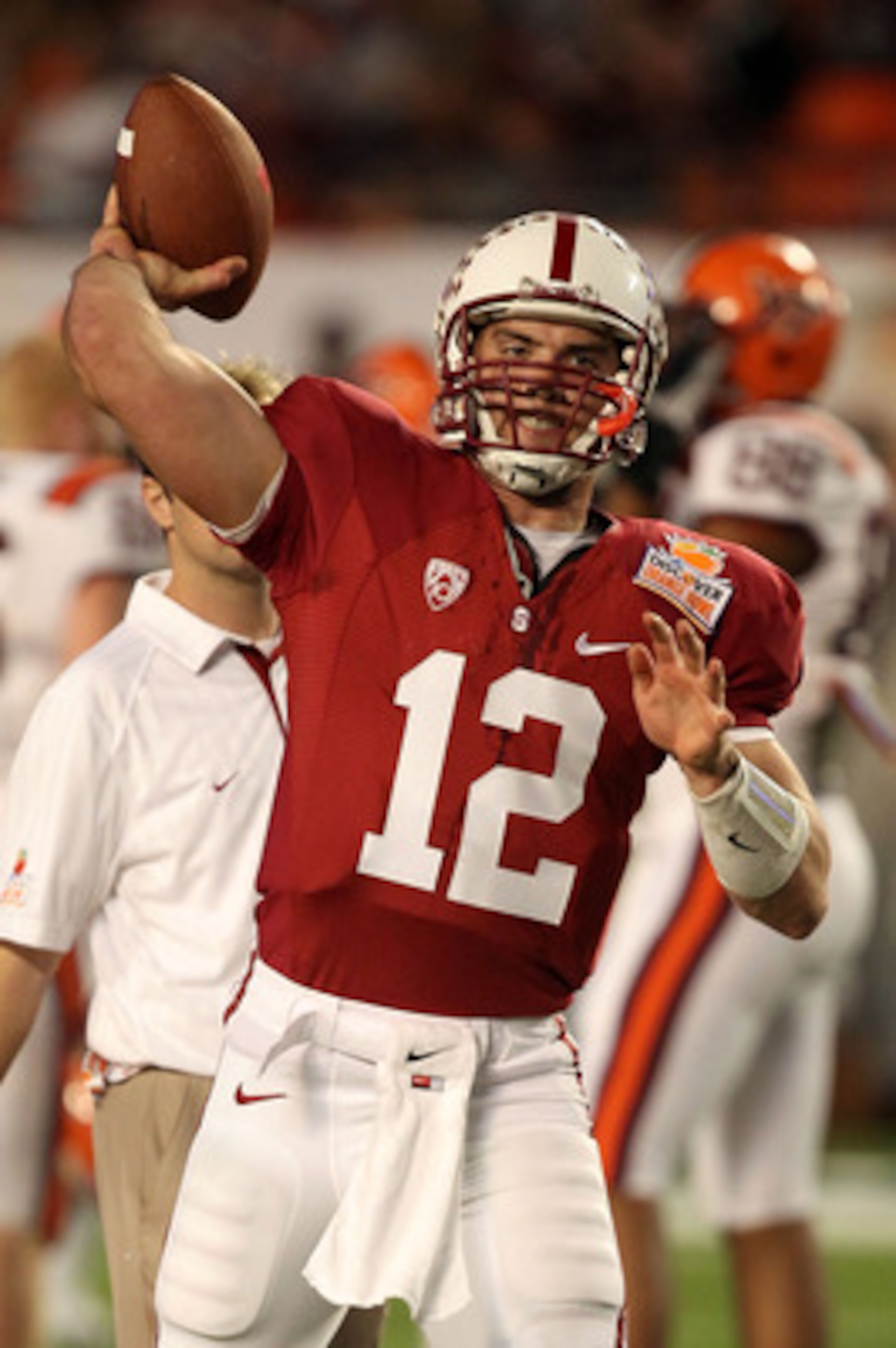 MIAMI, FL - JANUARY 03: Andrew Luck #12 of the Stanford Cardinal warm ups against the Virginia Tech Hokies during the 2011 Discover Orange Bowl at Sun Life Stadium on January 3, 2011 in Miami, Florida. (Photo by Streeter Lecka/Getty Images)