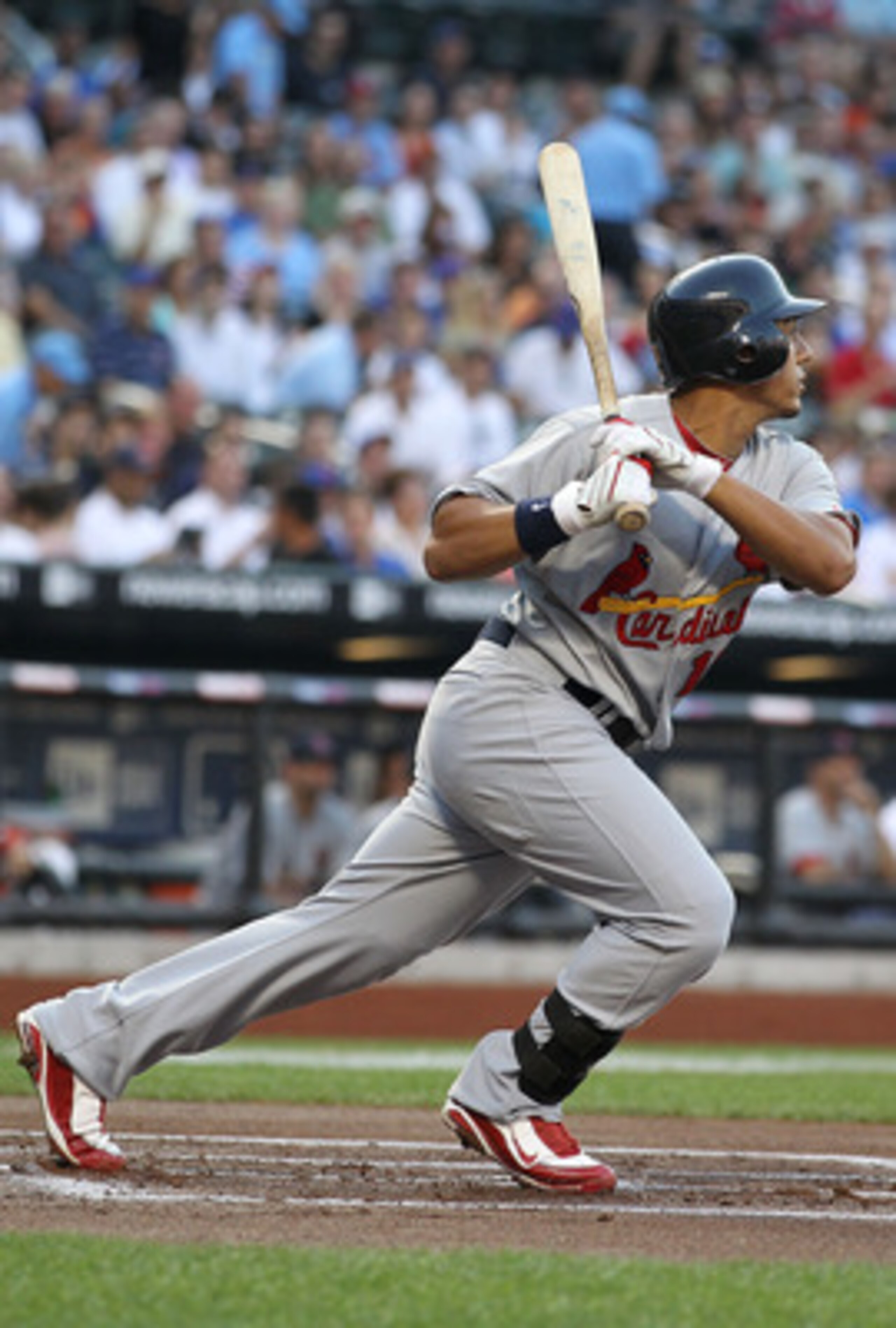 NEW YORK - JULY 27:  Jon Jay #15 of the St. Louis Cardinals in action against the New York Mets during their game on July 27, 2010 at Citi Field in the Flushing neighborhood of the Queens borough of New York City.  (Photo by Al Bello/Getty Images)