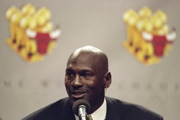 13 Jan 1999: Michael Jordan of the Chicago Bulls during a press conference to anounce Jordans retirement at the United Center in Chicago, Illinois.