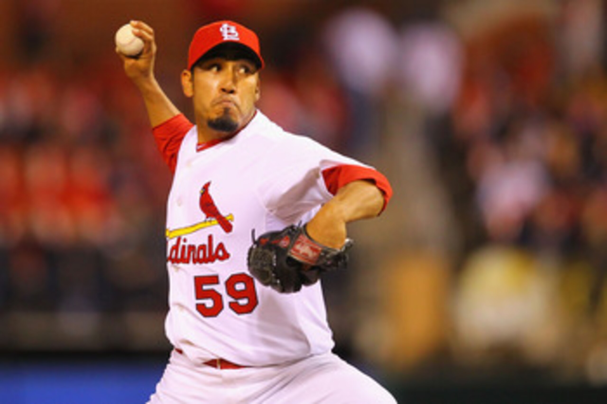 ST. LOUIS, MO - MAY 17: Reliever Fernando Salas #59 of the St. Louis Cardinals pitches against the Philadelphia Phillies at Busch Stadium on May 17, 2011 in St. Louis, Missouri.  (Photo by Dilip Vishwanat/Getty Images)