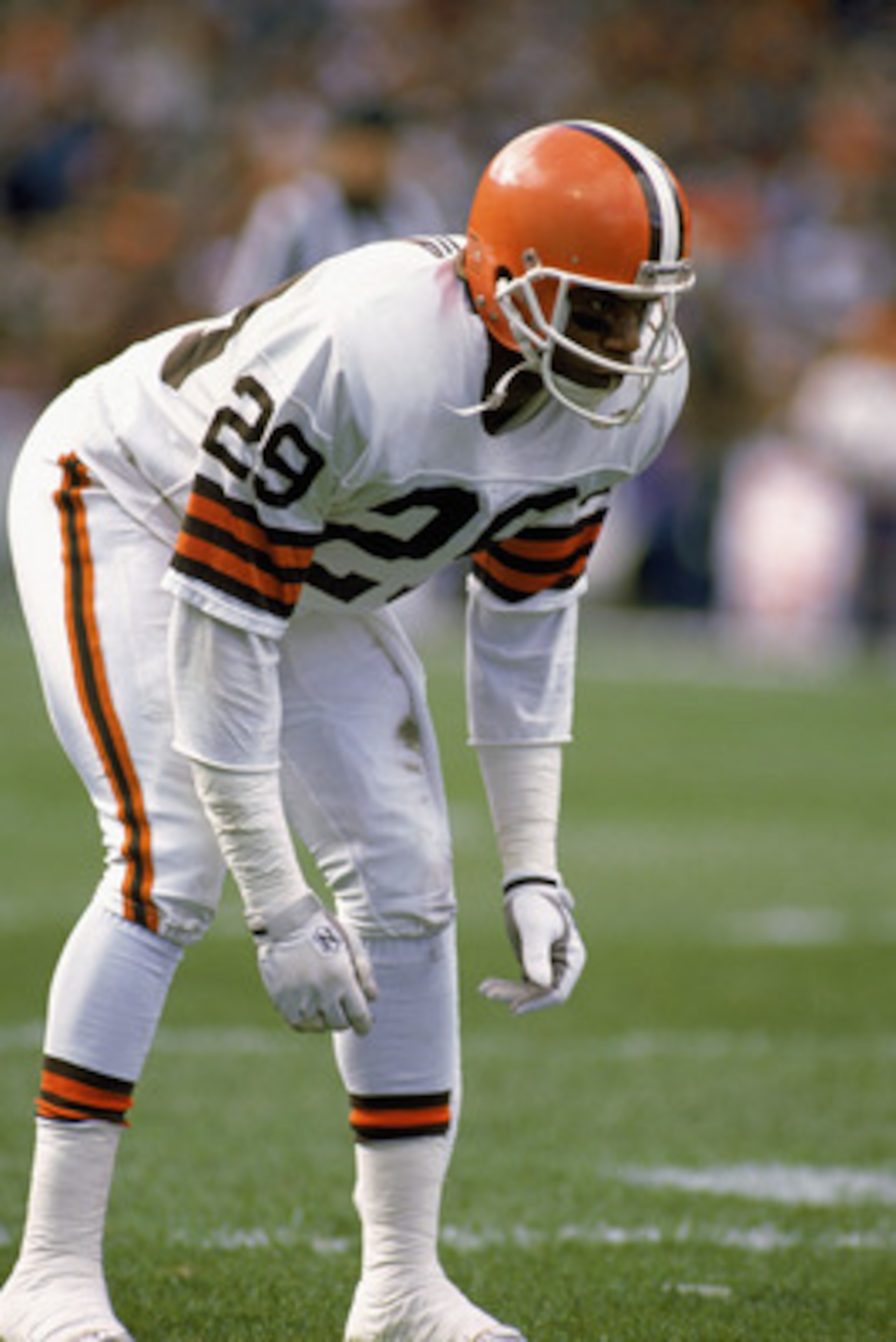 1987: Hanford Dixon #29 of the Cleveland Browns readies for the snap during a 1987 NFL game. (Photo by Jonathan Daniel/Getty Images) 1987: Hanford Dixon #29 of the Cleveland Browns readies for the snap during a 1987 NFL game. (Photo by Jonathan Daniel/Getty Images)