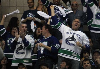 SAN JOSE, CA - MAY 22:  Vancouver Canucks fans show their support during Game Four of the Western Conference Finals between the Vancouver Canucks and the San Jose Sharks during the 2011 Stanley Cup Playoffs at HP Pavilion on May 22, 2011 in San Jose, Cali