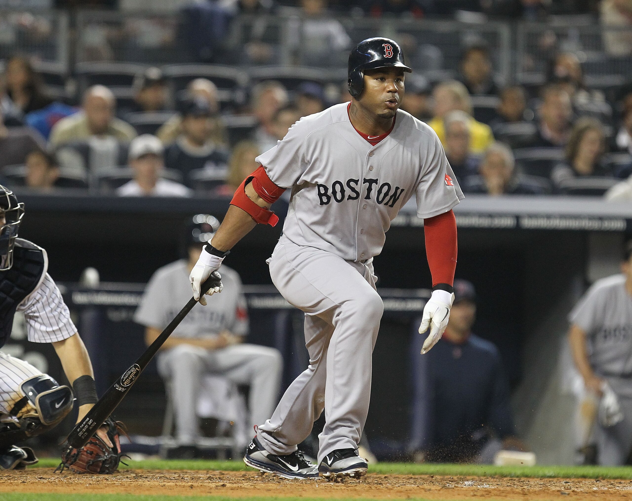 NEW YORK, NY - MAY 15: Carl Crawford #13 of the Boston Red Sox in action against the New York Yankees during their game on May 15, 2011 at Yankee Stadium in the Bronx borough of New York City. (Photo by Al Bello/Getty Images) NEW YORK, NY - MAY 15: Carl Crawford #13 of the Boston Red Sox in action against the New York Yankees during their game on May 15, 2011 at Yankee Stadium in the Bronx borough of New York City. (Photo by Al Bello/Getty Images)