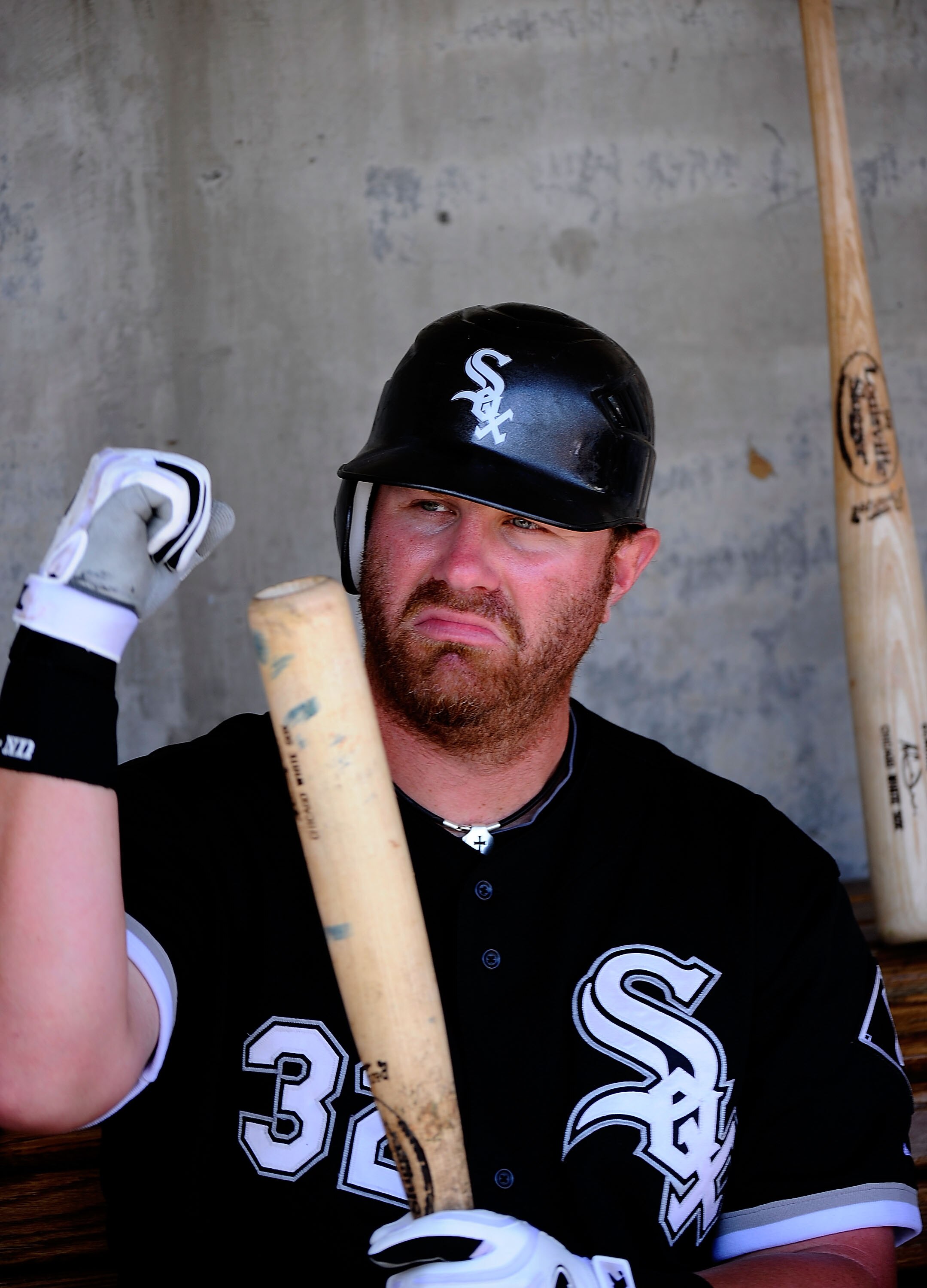 PHOENIX, AZ - MARCH 17:  Adam Dunn #32 of the Chicago White Sox plays against the Milwaukee Brewers during the spring training game at Maryvale Baseball Park on March 17, 2011 in Phoenix, Arizona.  (Photo by Kevork Djansezian/Getty Images)