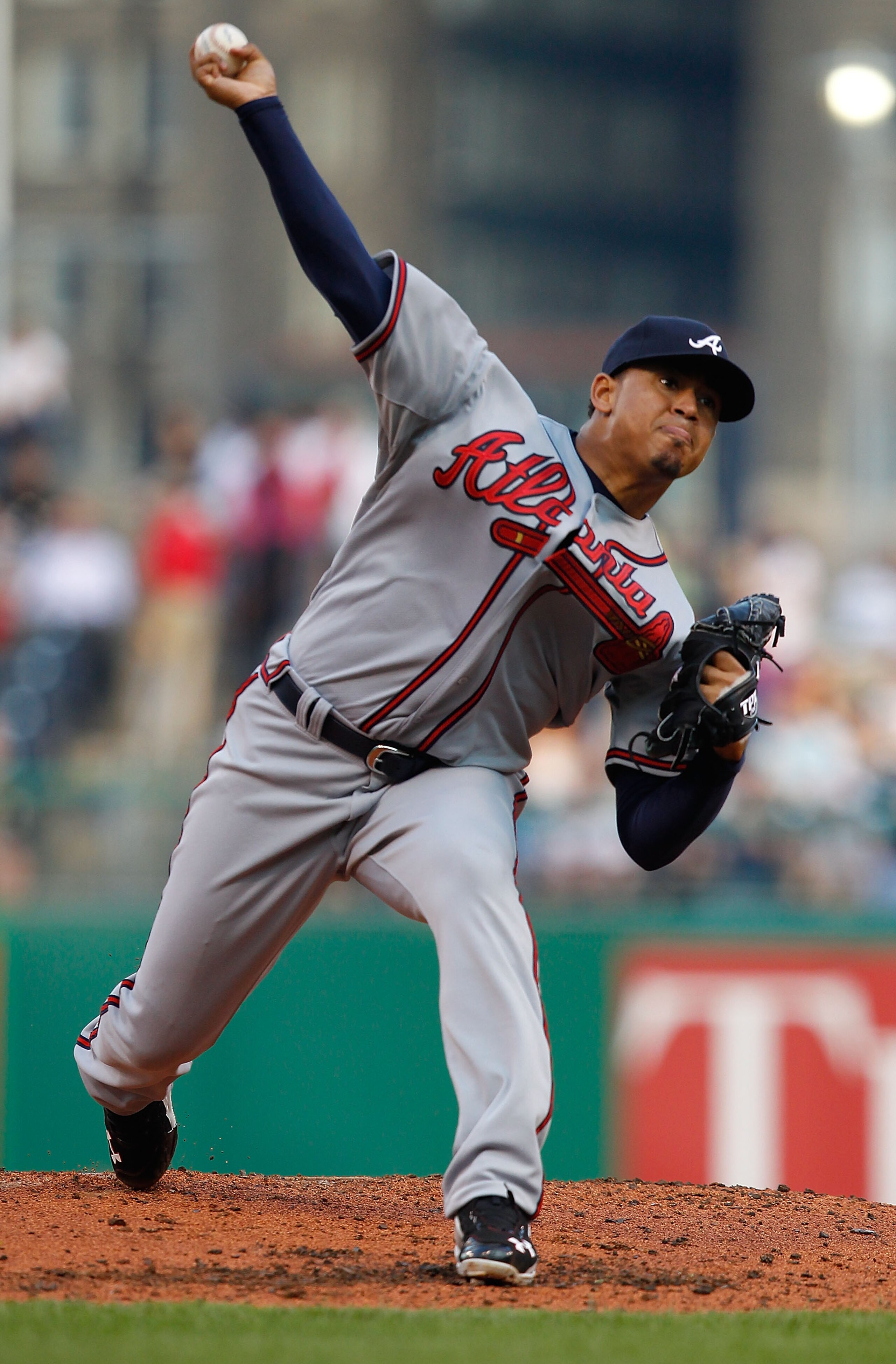 PITTSBURGH - MAY 24:  Jair Jurrjens #49 of the Atlanta Braves pitches against the Pittsburgh Pirates during the game on May 24, 2011 at PNC Park in Pittsburgh, Pennsylvania.  (Photo by Jared Wickerham/Getty Images)