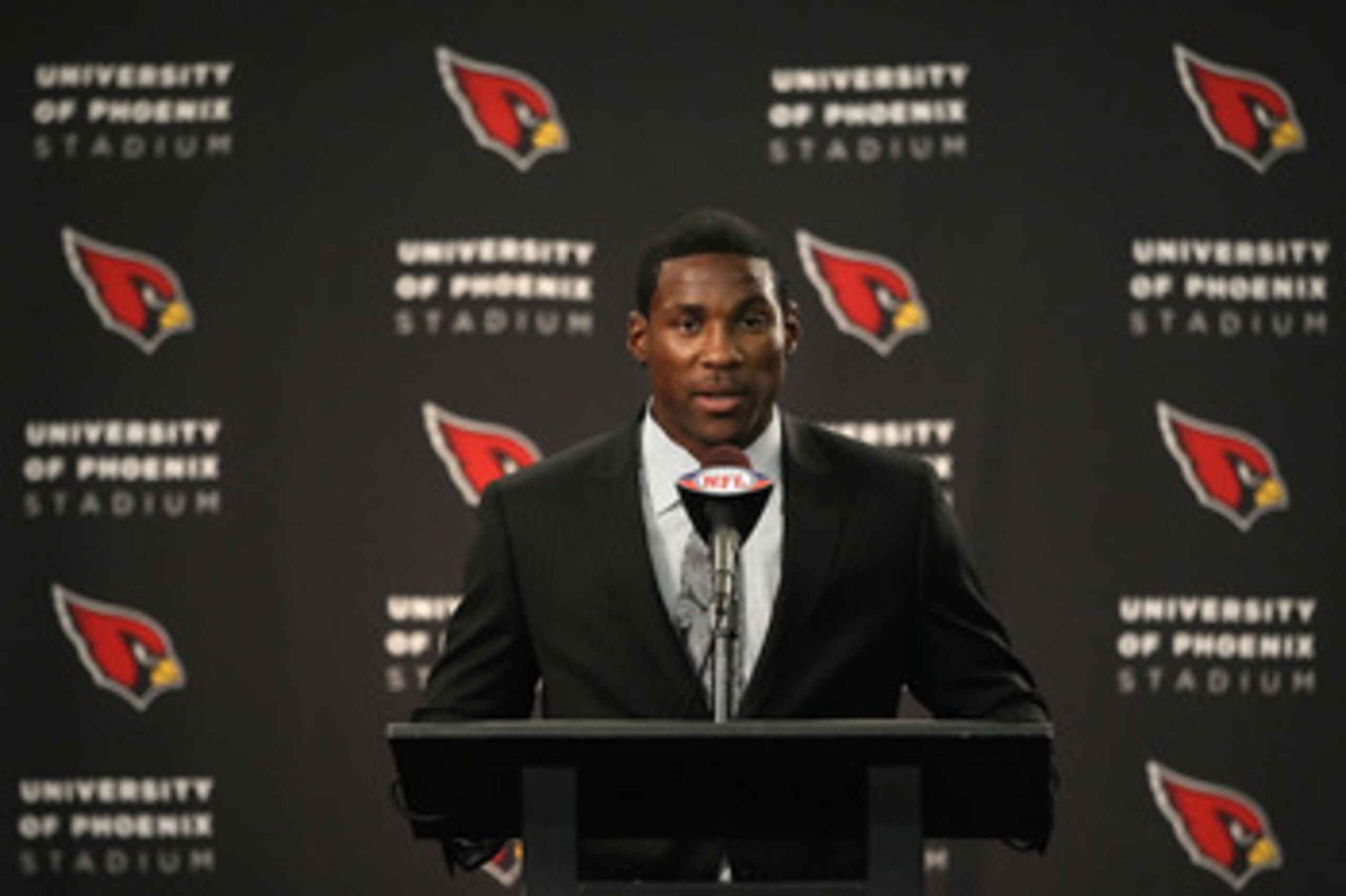 TEMPE, AZ - APRIL 29:  First round draft pick Patrick Peterson of the Arizona Cardinals speaks during a press conference to introduce him at the team's training center auditorium on April 29, 2011 in Tempe, Arizona.  (Photo by Christian Petersen/Getty Ima