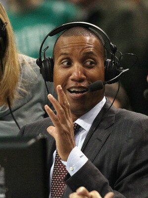 BOSTON, MA - FEBRUARY 10:  Former Indiana Pacer and former NBA 3-point all time record holder, Reggie Miller reacts after Ray Allen #20 of the Boston Celtics tied his record in the first quarter against the Los Angeles Lakers on February 10, 2011 at the T