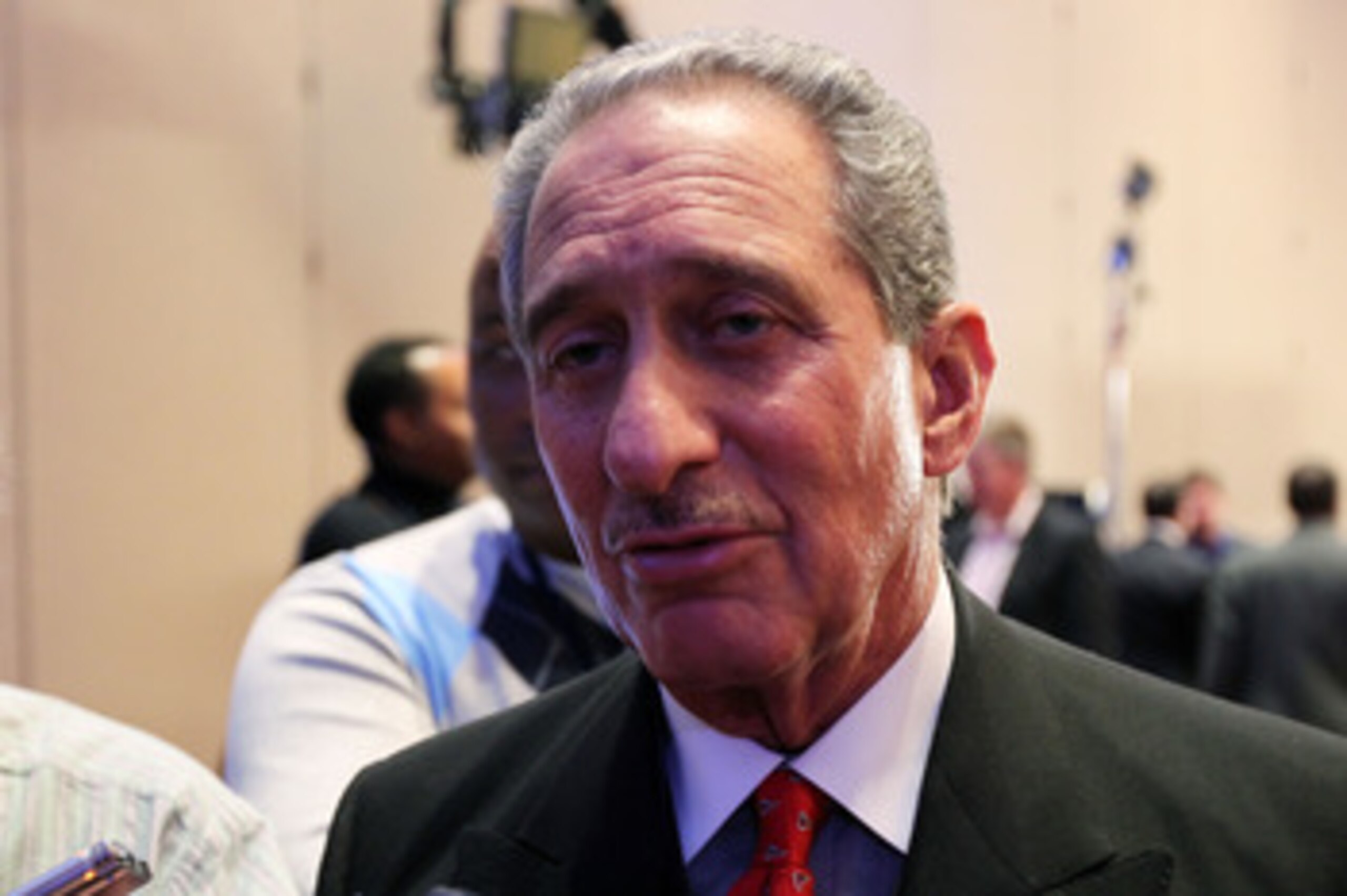 DALLAS, TX - FEBRUARY 04:  Owner of the Atlanta Falcons Arthur Blank speaks to reporters during a press conference with NFL commissioner Roger Goodell at the Super Bowl XLV media center on February 4, 2011 in Dallas, Texas. The Green Bay Packers will play