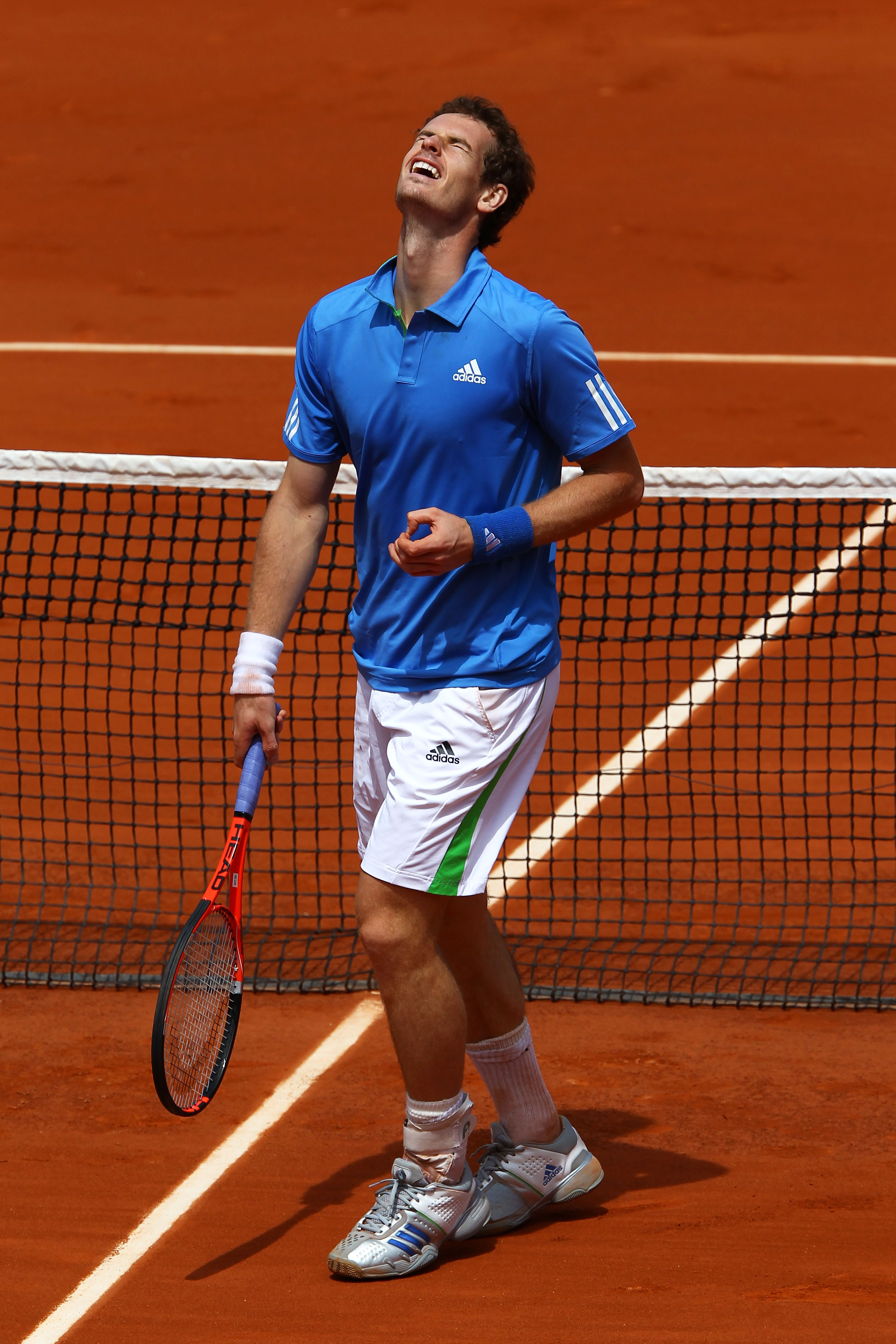 PARIS, FRANCE - MAY 28:  Andy Murray of Great Britain shouts out in frustration during the men's singles round three match between Andy Murray of Great Britain and Michael Berrer of Germany on day seven of the French Open at Roland Garros on May 28, 2011