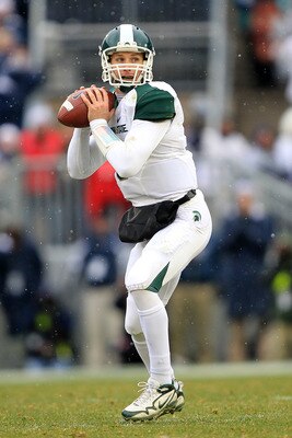 STATE COLLEGE, PA - NOVEMBER 27: Quarterback Kirk Cousins #8 of the Michigan State Spartans looks to pass during a game against the Penn State Nittany Lions on November 27, 2010 at Beaver Stadium in State College, Pennsylvania. The Spartans won 28-22. (Ph