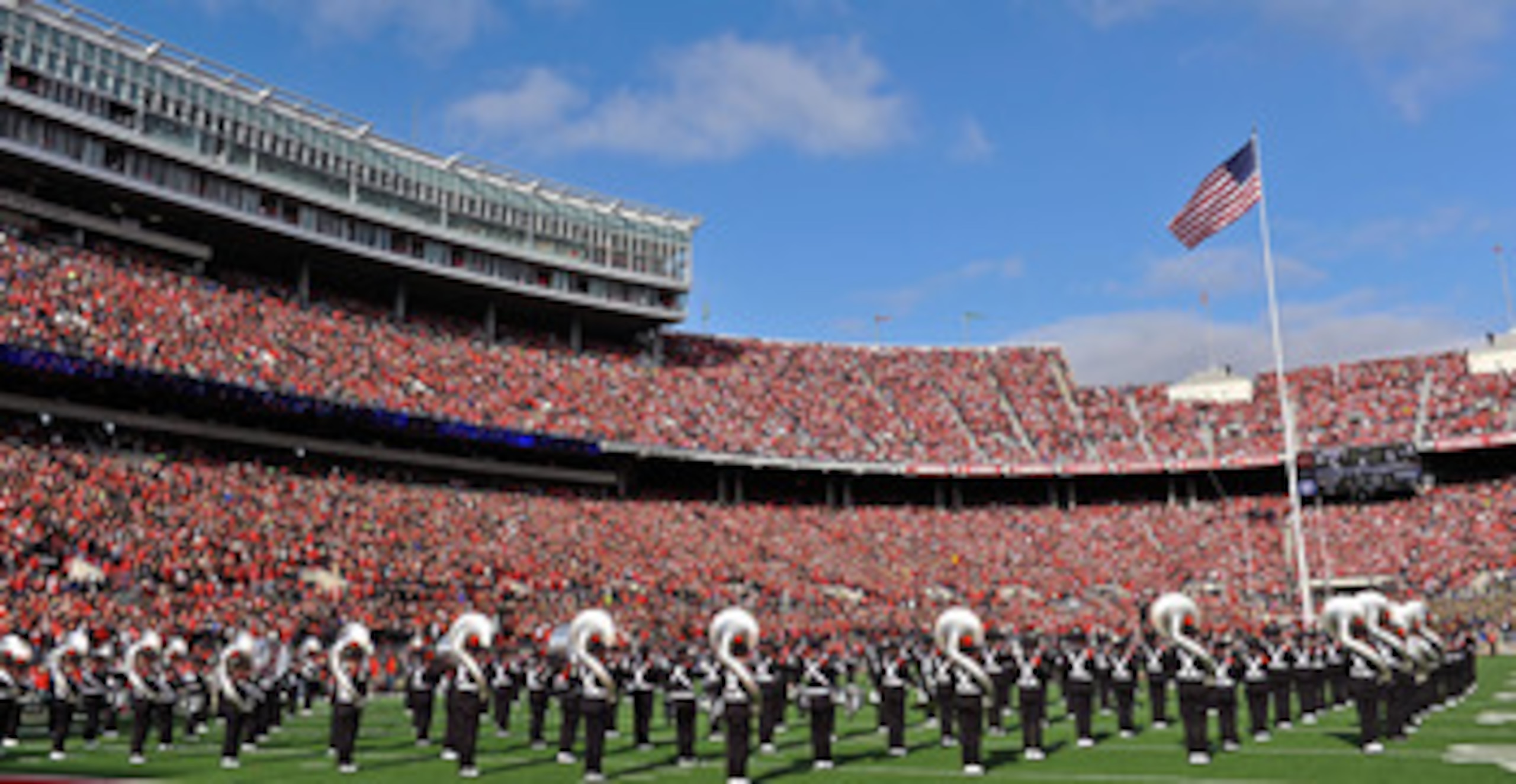 COLUMBUS, OH - NOVEMBER 27: The Ohio State University Marching Band performs the U.S. National Anthem before a game against the Michigan Wolverines at Ohio Stadium on November 27, 2010 in Columbus, Ohio. (Photo by Jamie Sabau/Getty Images) COLUMBUS, OH - NOVEMBER 27: The Ohio State University Marching Band performs the U.S. National Anthem before a game against the Michigan Wolverines at Ohio Stadium on November 27, 2010 in Columbus, Ohio. (Photo by Jamie Sabau/Getty Images)