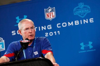 INDIANAPOLIS, IN - FEBRUARY 25: New York Giants head coach Tom Coughlin answers questions during a media session at the 2011 NFL Scouting Combine at Lucas Oil Stadium on February 25, 2011 in Indianapolis, Indiana. (Photo by Joe Robbins/Getty Images)