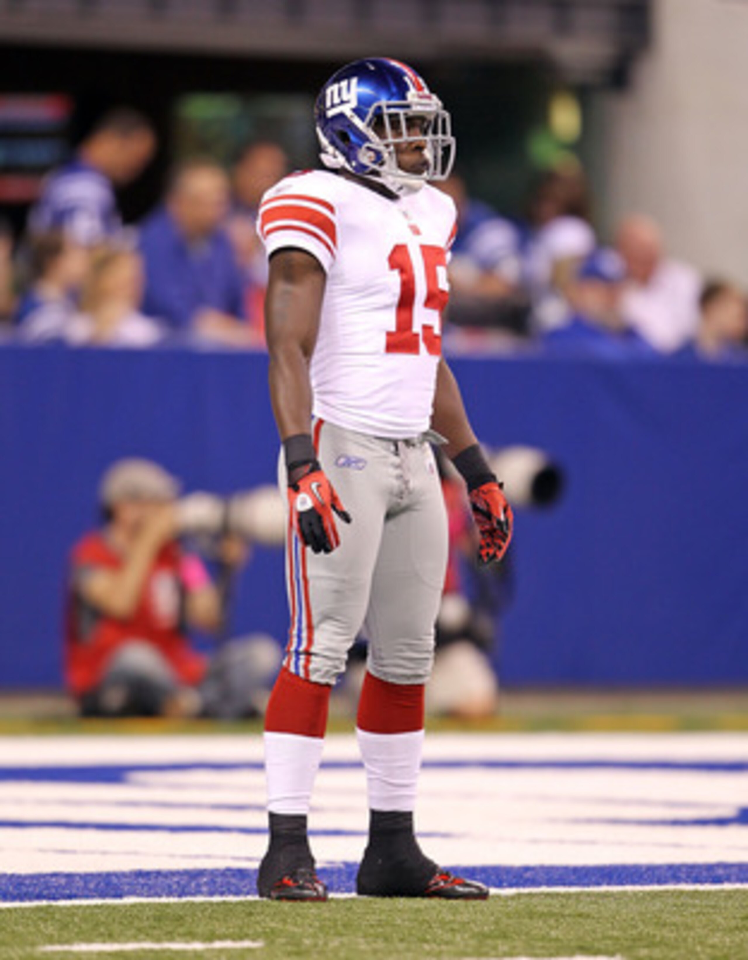 INDIANAPOLIS - SEPTEMBER 19:  Darius Reynaud #15 of the New York Giants is pictured during the NFL game against the Indianapolis Colts at Lucas Oil Stadium on September 19, 2010 in Indianapolis, Indiana.  (Photo by Andy Lyons/Getty Images)