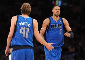 LOS ANGELES, CA - MAY 02:  Tyson Chandler #6 and Dirk Nowitzki #41 of the Dallas Mavericks react in the fourth quarter while taking on the Los Angeles Lakers in Game One of the Western Conference Semifinals in the 2011 NBA Playoffs at Staples Center on Ma