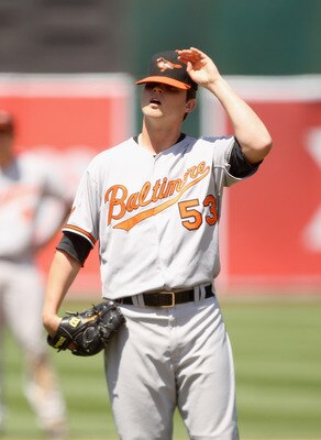 OAKLAND, CA - MAY 29:  Zach Britton #53 of the Baltimore Orioles reacts after giving up a run in the fifth inning to the Oakland Athletics at Oakland-Alameda County Coliseum on May 29, 2011 in Oakland, California.  (Photo by Ezra Shaw/Getty Images)