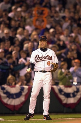 BALTIMORE - OCTOBER 6:  On the 3001st and final game of his career, Cal Ripken Jr. #8 of the Baltimore Orioles stands in the infield ready for the game against the Boston Red Sox at Camden Yards in Baltimore, Maryland. The Red Sox won, 2-0.  (Photo by: Do