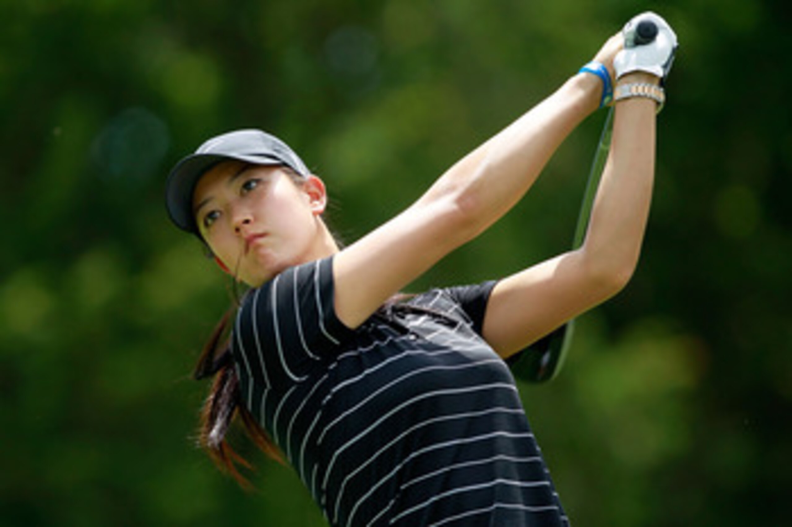 GLADSTONE, NJ - MAY 21:  Michelle Wie hits her tee shot on the 17th hole in round three of the Sybase Match Play Championship at Hamilton Farm Golf Club on May 21, 2011 in Gladstone, New Jersey.  (Photo by Chris Trotman/Getty Images)